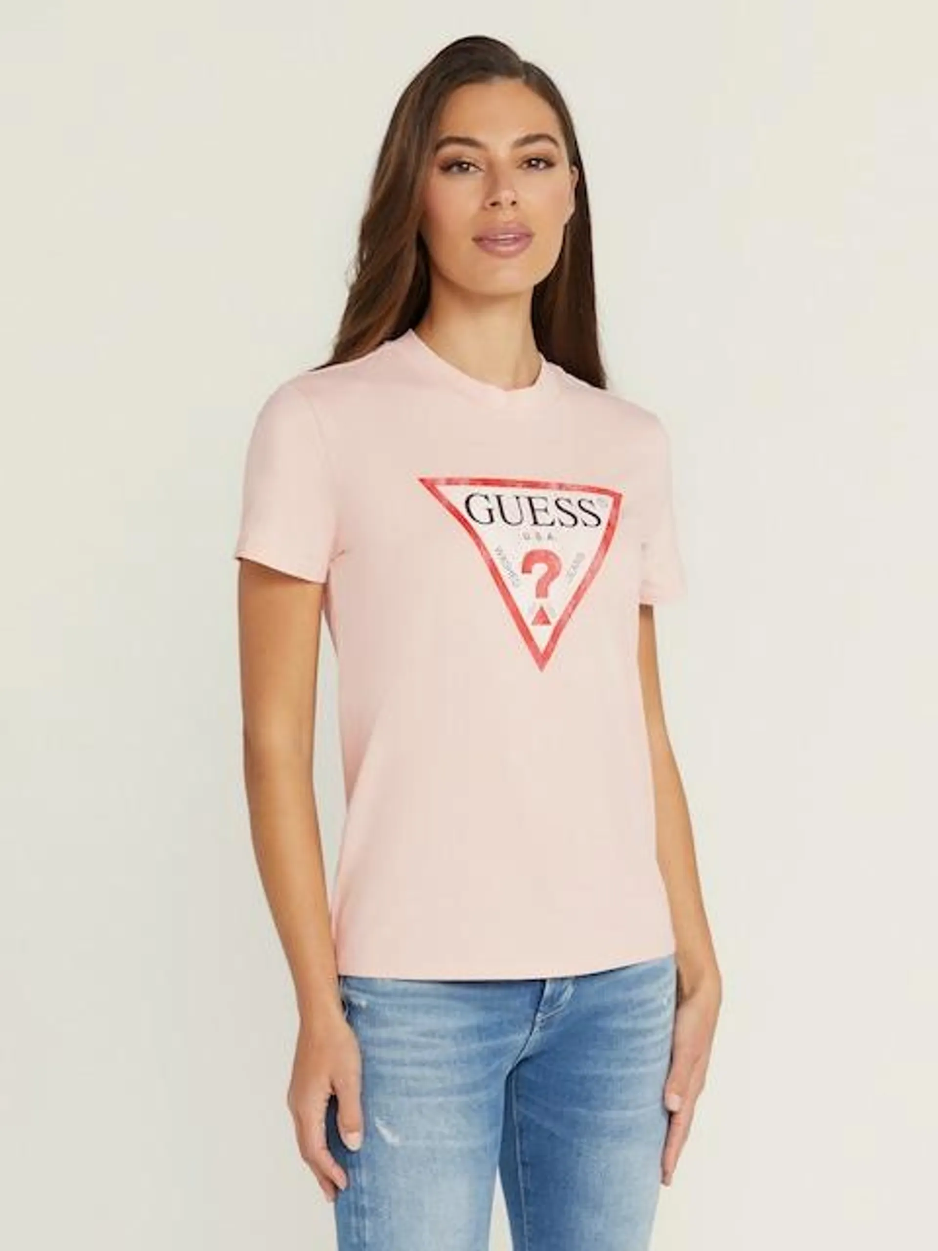 Guess Classic Fit Logo Tee In Calm Pink