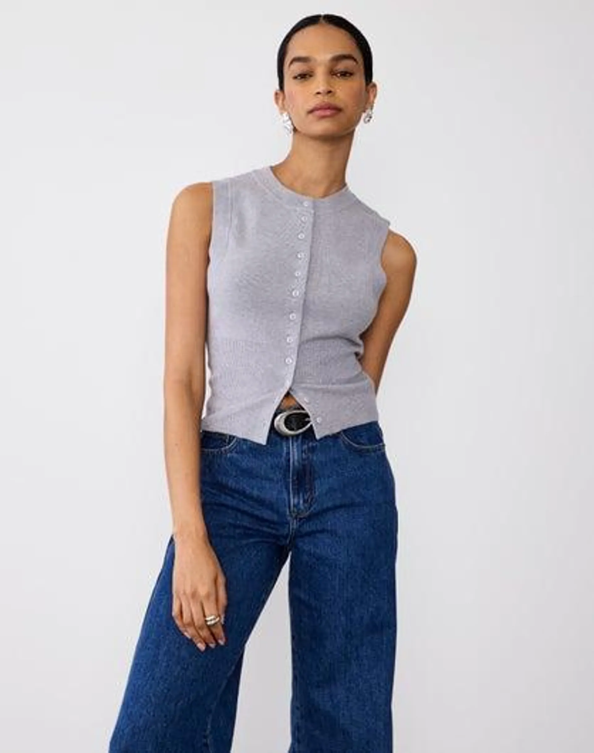 High Neck Knit Vest Top