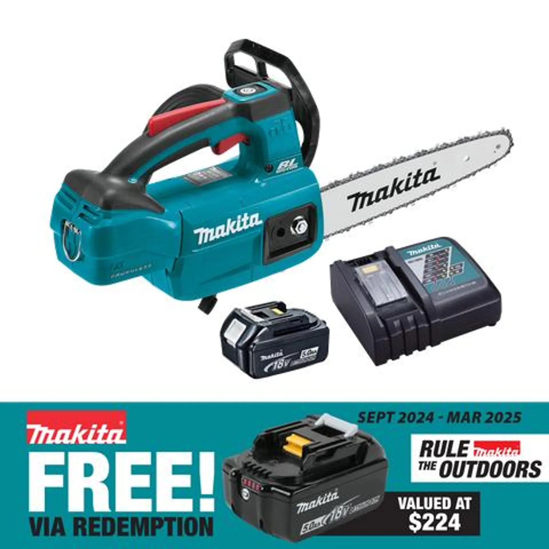 Makita LXT Cordless Chainsaw Top Handle 250mm/10in 1/4in Chain 18V 5Ah