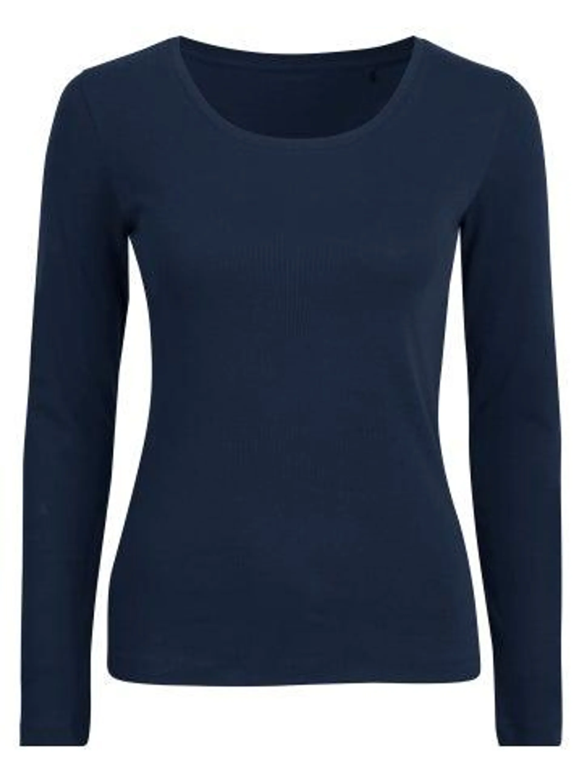 Women's Favourite Long Sleeve Basic Rib Cotton Top in Navy
