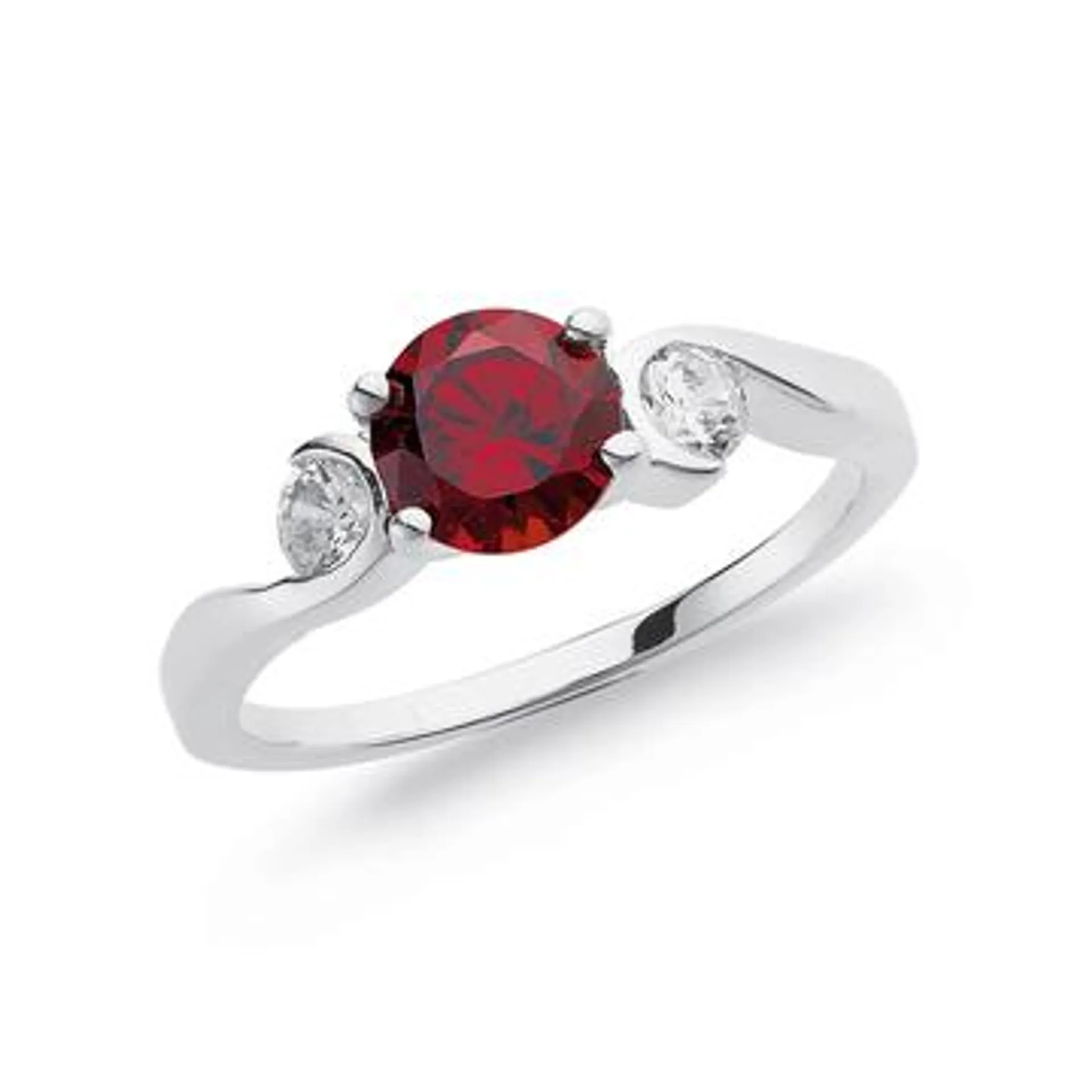 Sterling Silver Red Cubic Zirconia Ring (Size O)