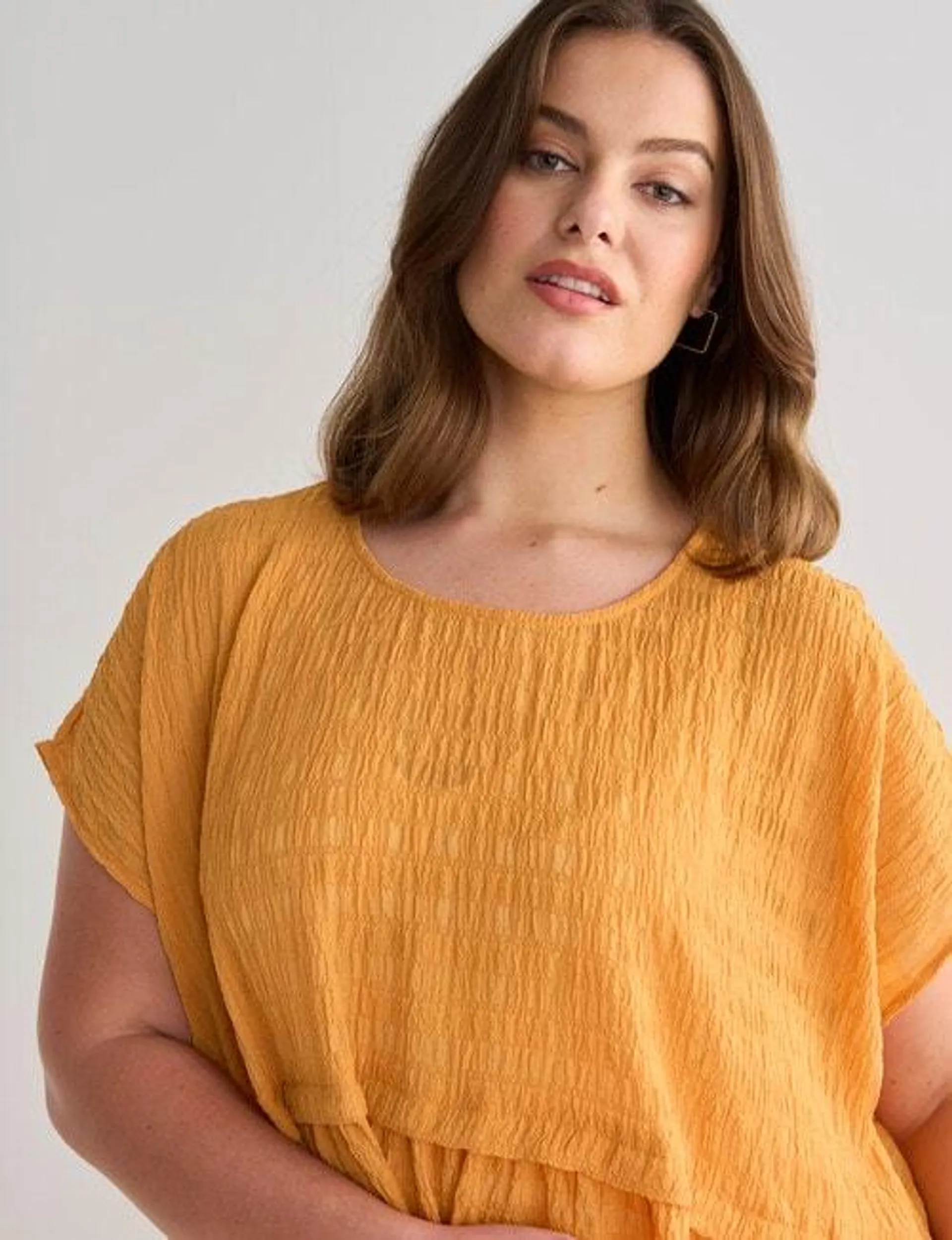 Studio Curve Textured Tunic Top, Mustard