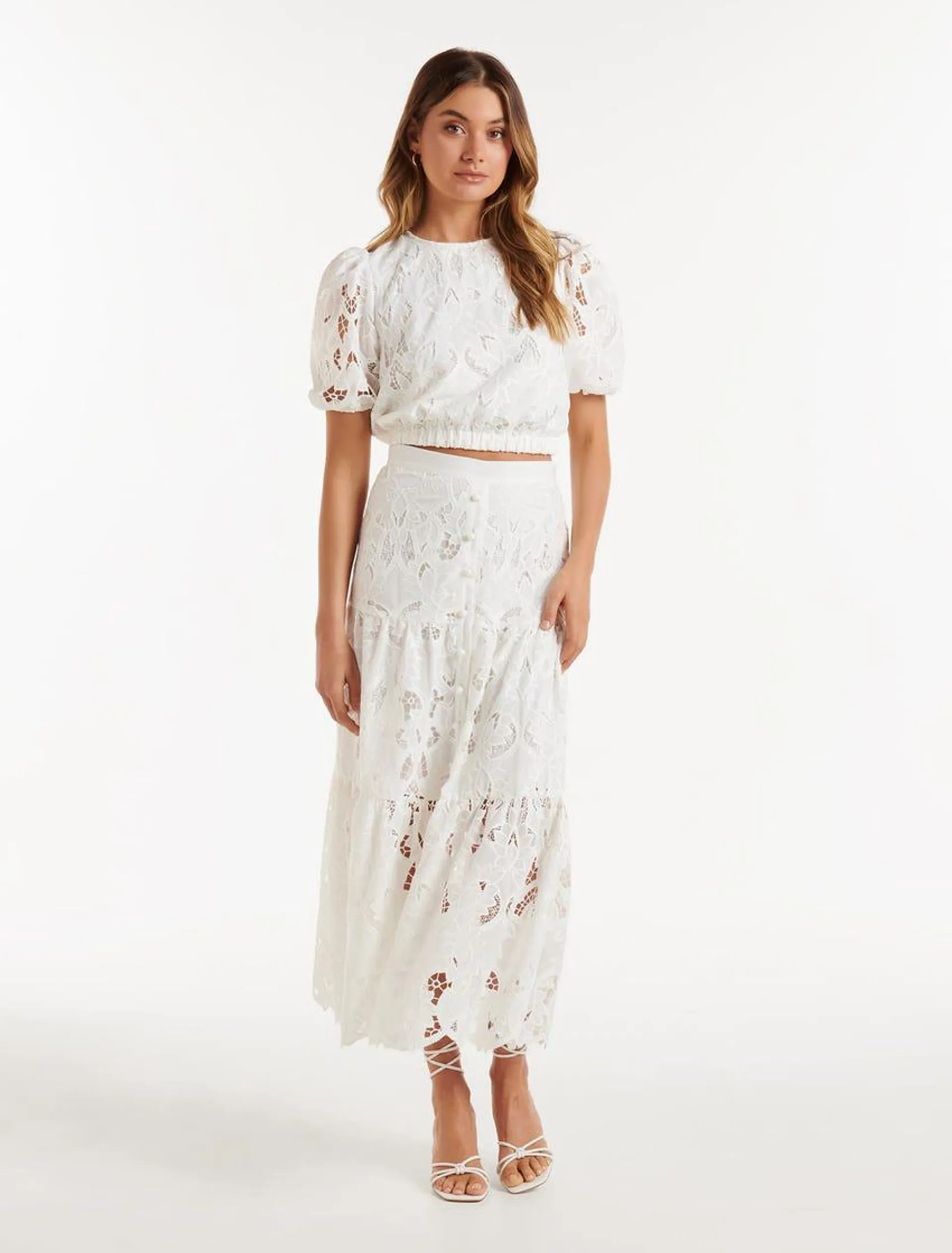 Alice Tiered Embroidery Midi Skirt