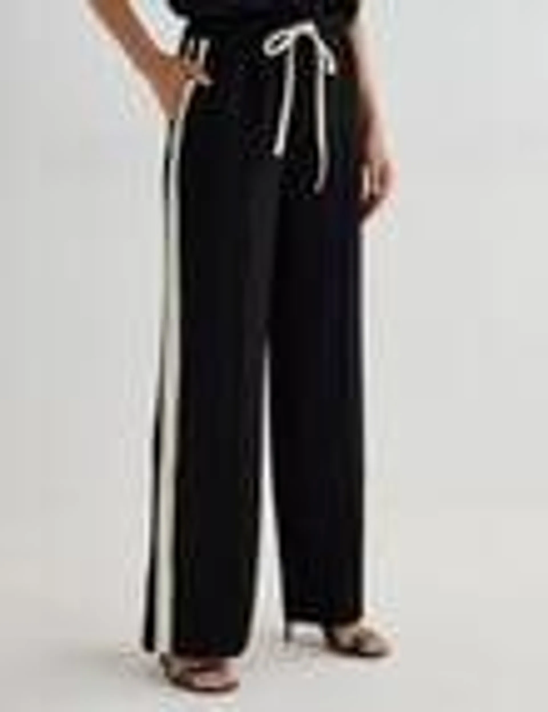 Whistle Side Stripe Straight Leg Jog Pant, Black & Ecru