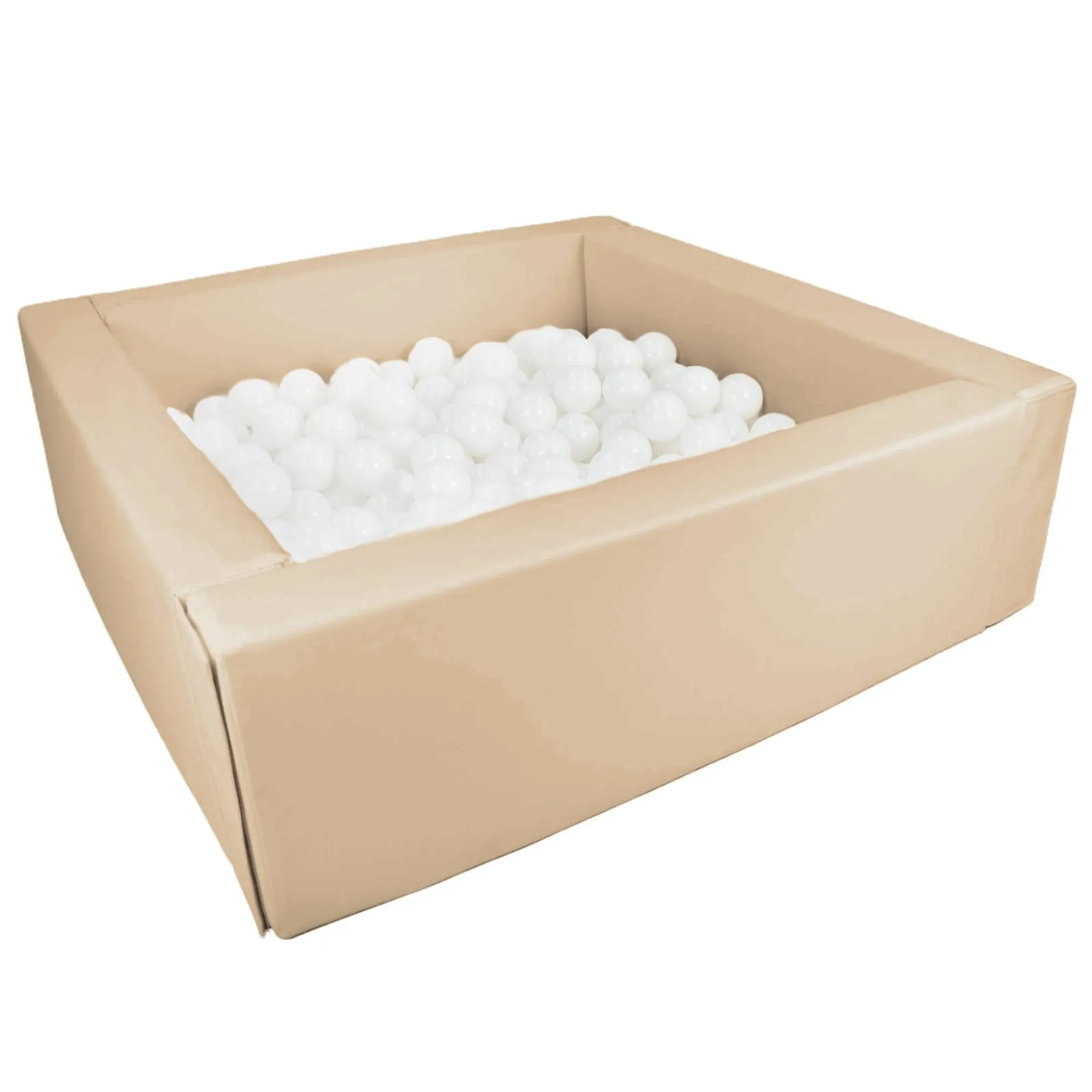 Pre Order Eco Leather Beige Soft Play Ball Pit - 200 white balls