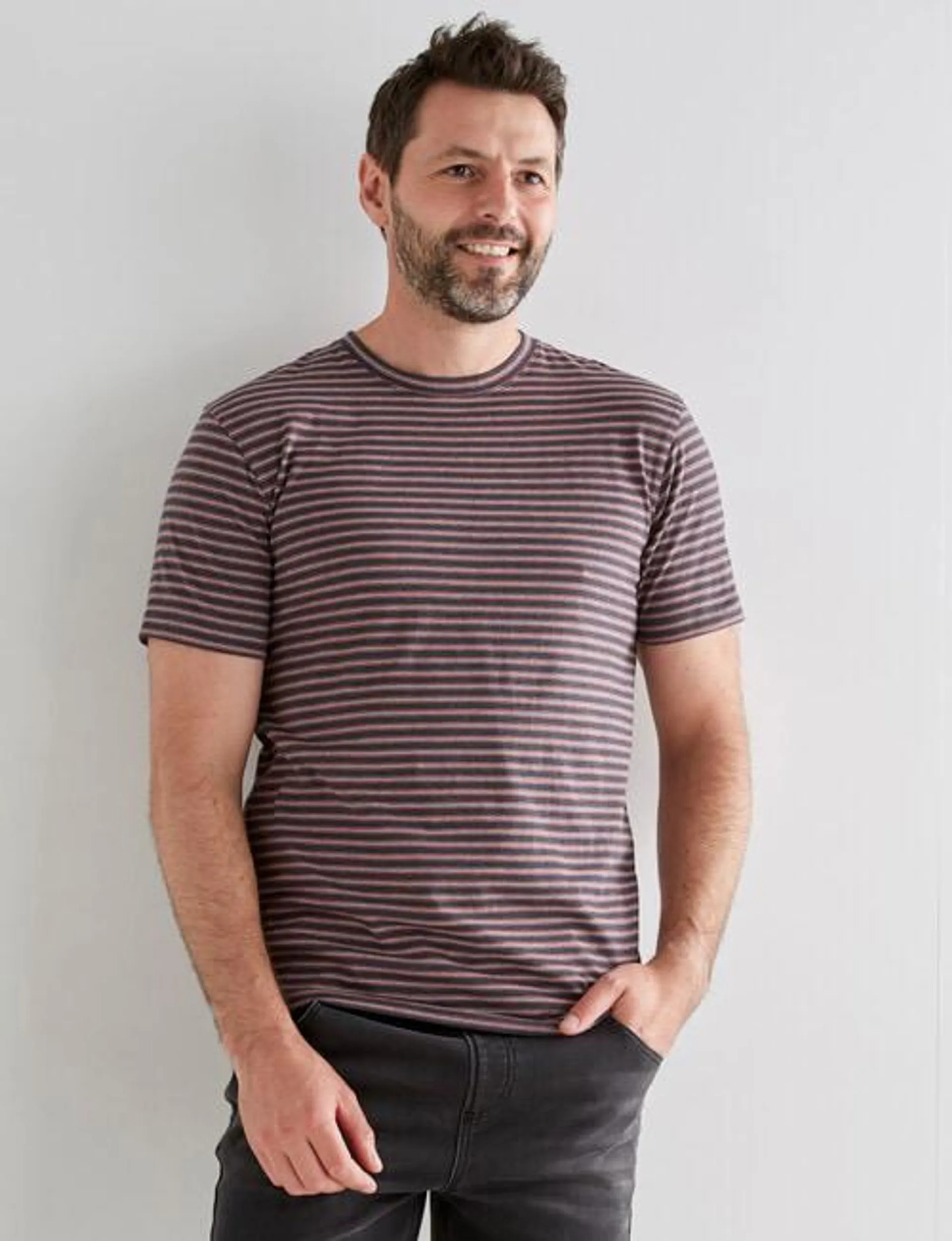 Chisel Stripes Ultimate Crew Tee, Charcoal Marle