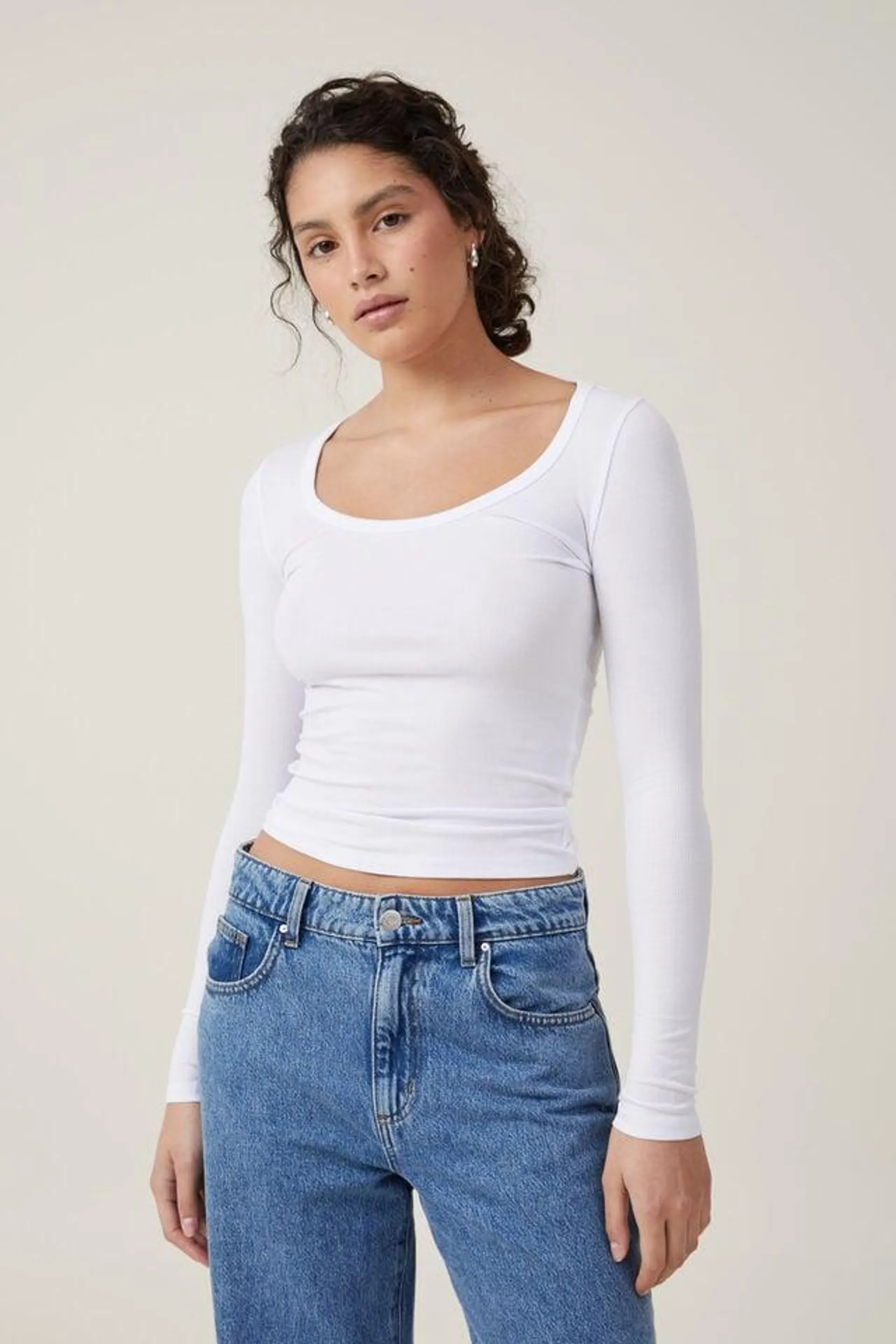 Staple Rib Scoop Neck Long Sleeve Top