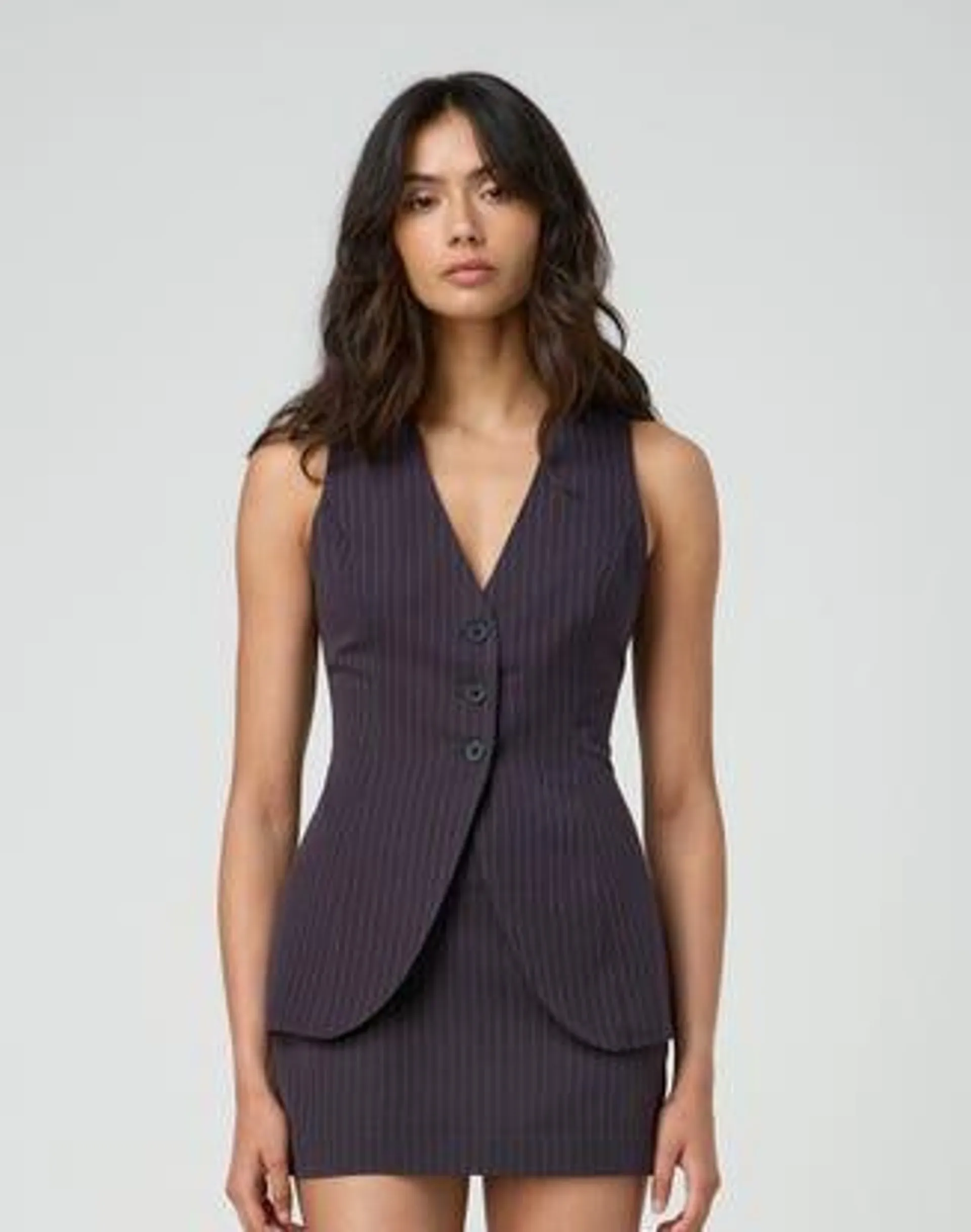 Tailored Longline Stripe Button Up Vest