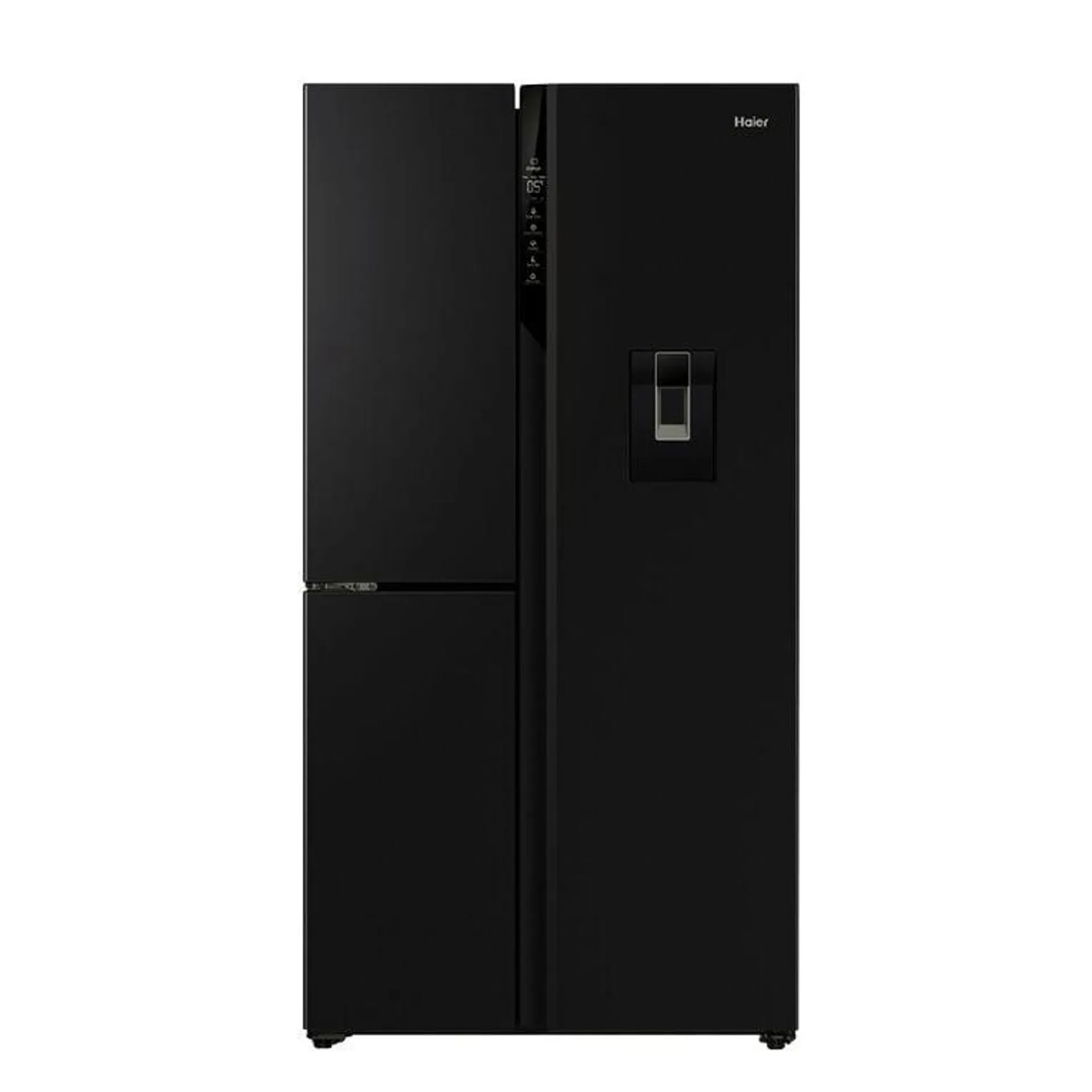 Haier Three-Door Side-by-Side Refrigerator Freezer with Water - Black