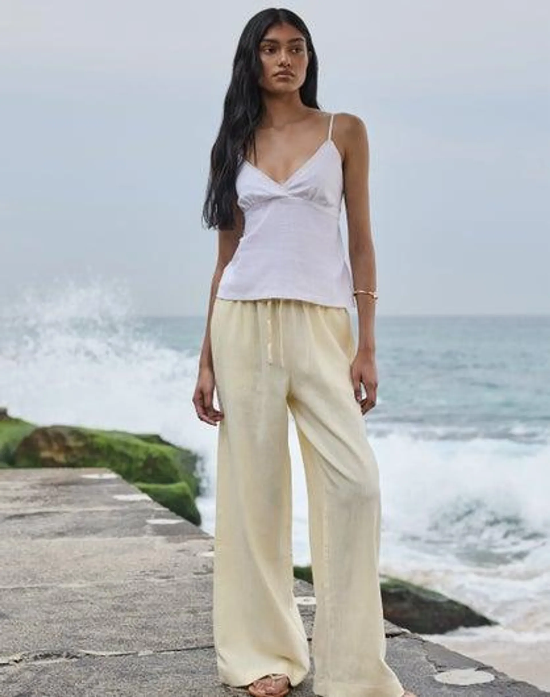 Tie Waist Linen Blend Pant