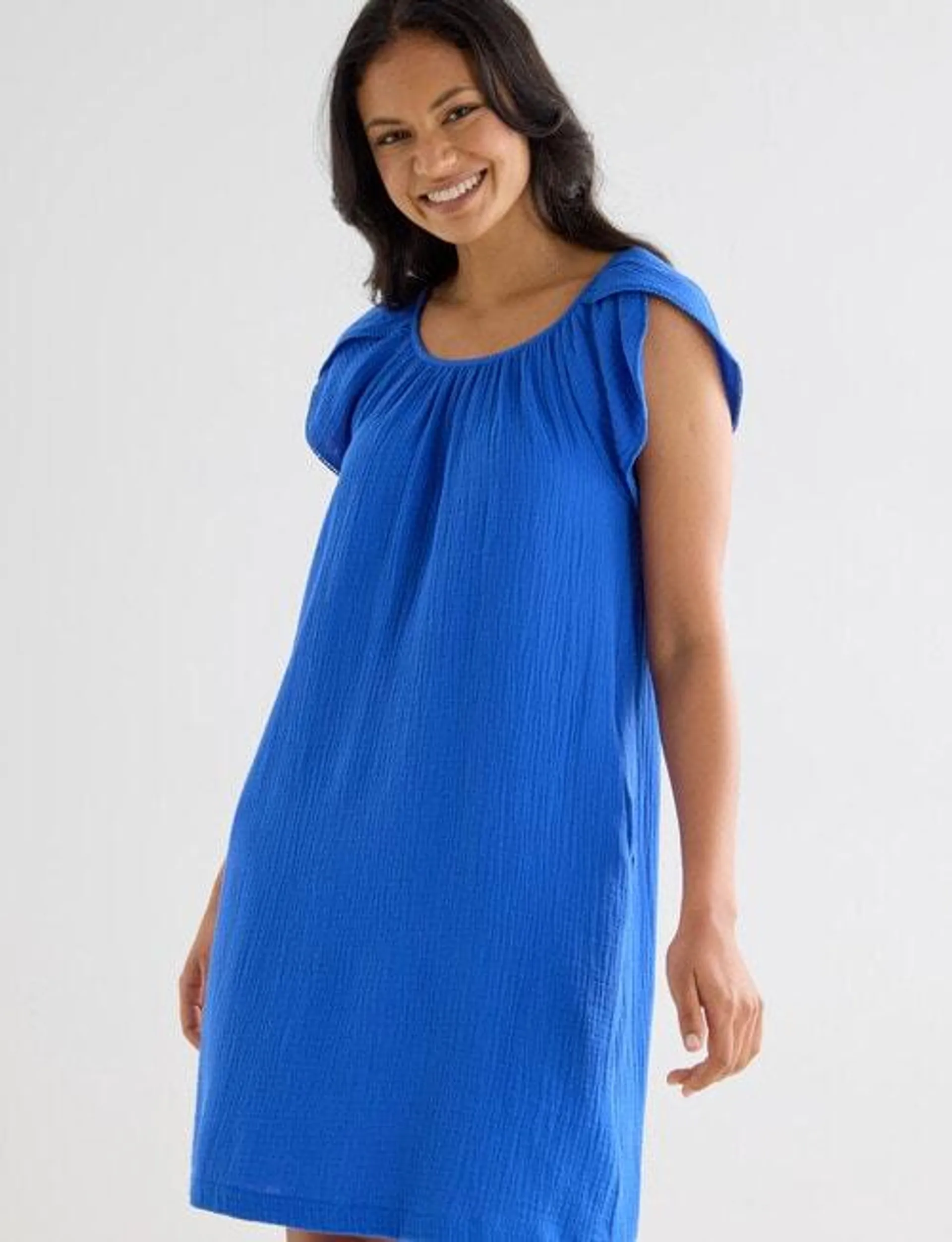 Zest Tulip Sleeve Dress, Cobalt