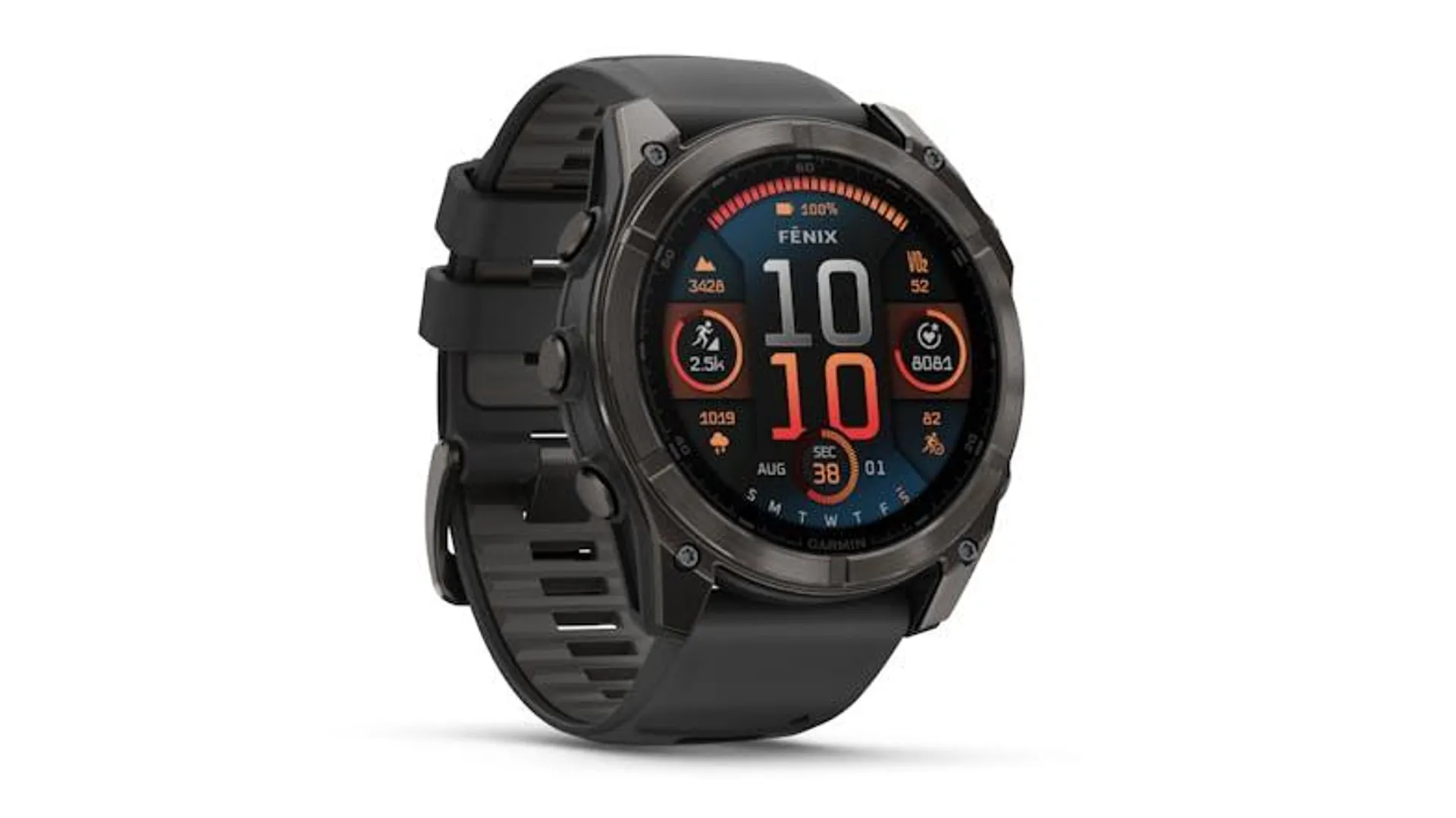 Garmin Fenix 8 Smartwatch - Carbon Grey Titanium Case with Black/Pebble Grey Band (51mm Case, GPS, Bluetooth, Sapphire Edition)