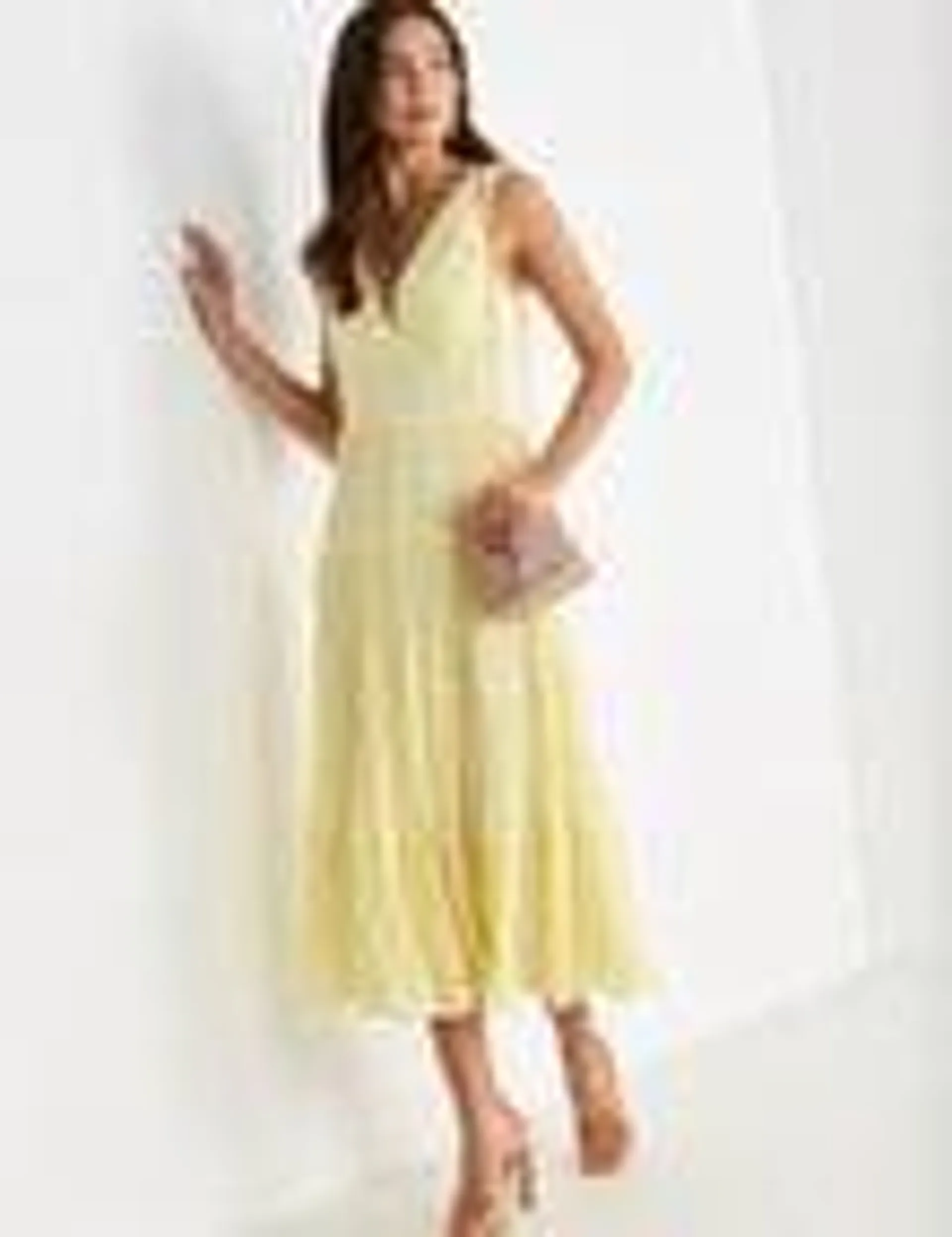 Harlow Chiffon Pleated Midi Dress, Lemon