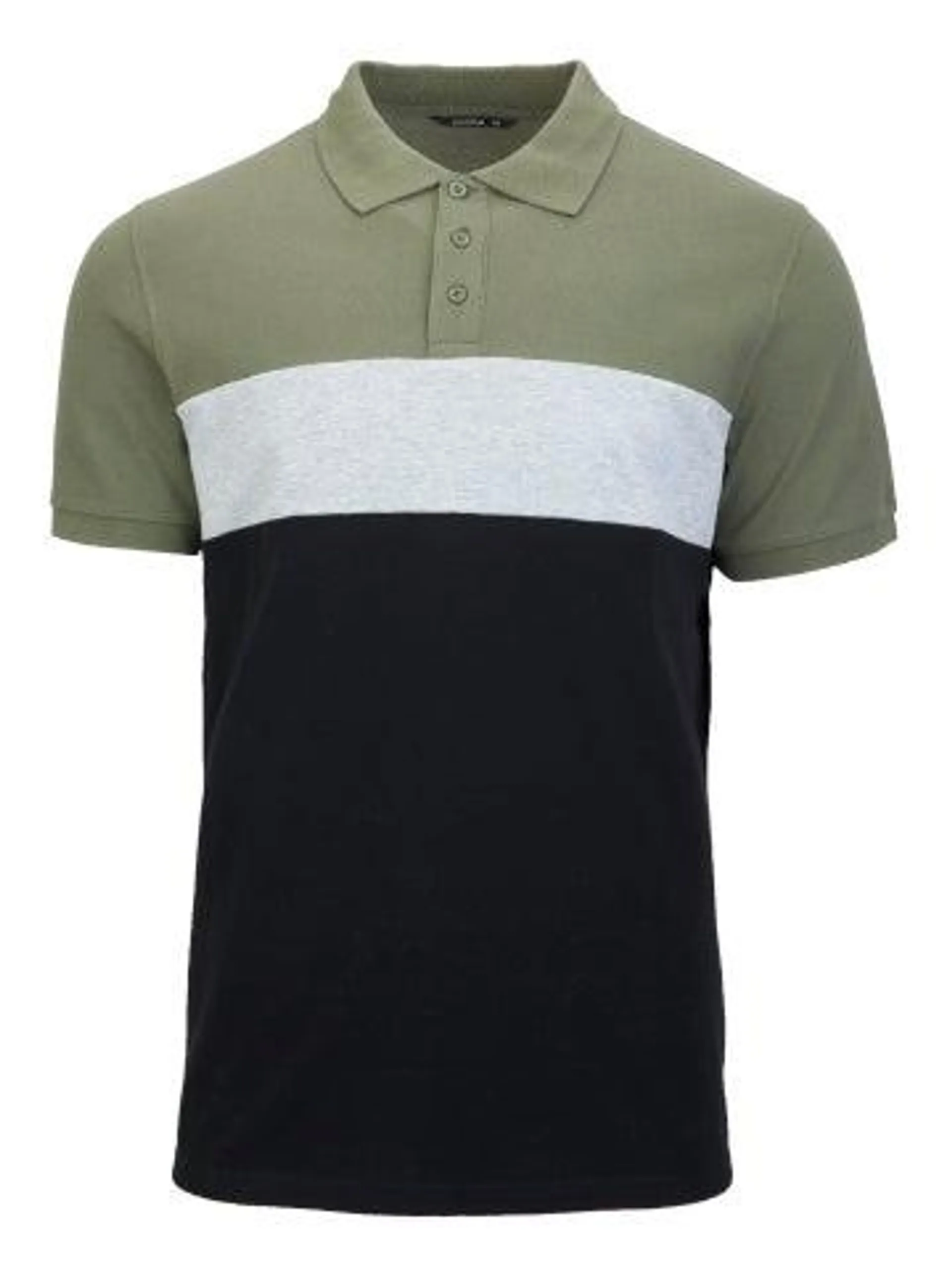 Men's Colour Block Polo in Khaki/grey Marle/black