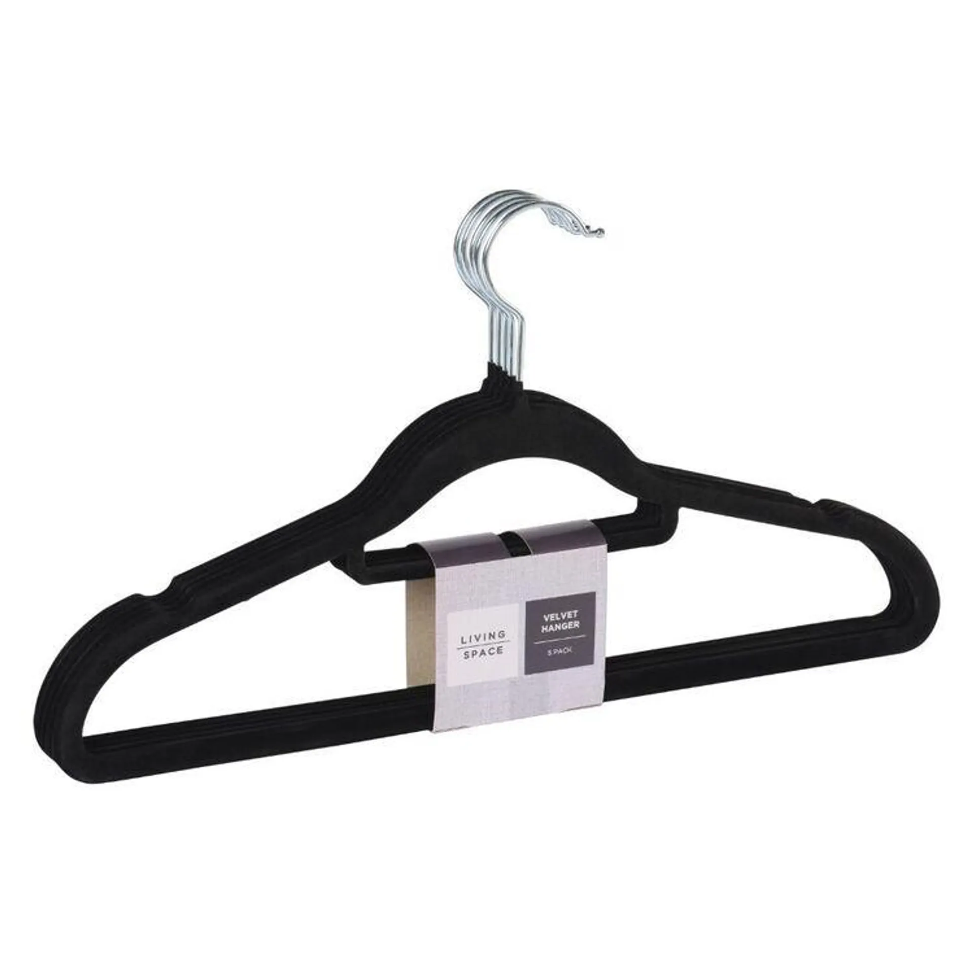 Living Space Velvet Hanger 5 Pack Black 41.5 x 22.5 cm