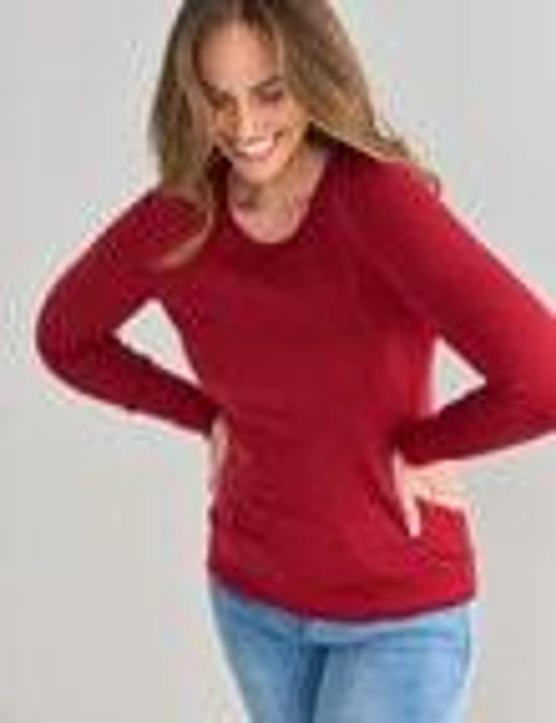 North South Merino Long Sleeve Round Neck Top, Cranberry