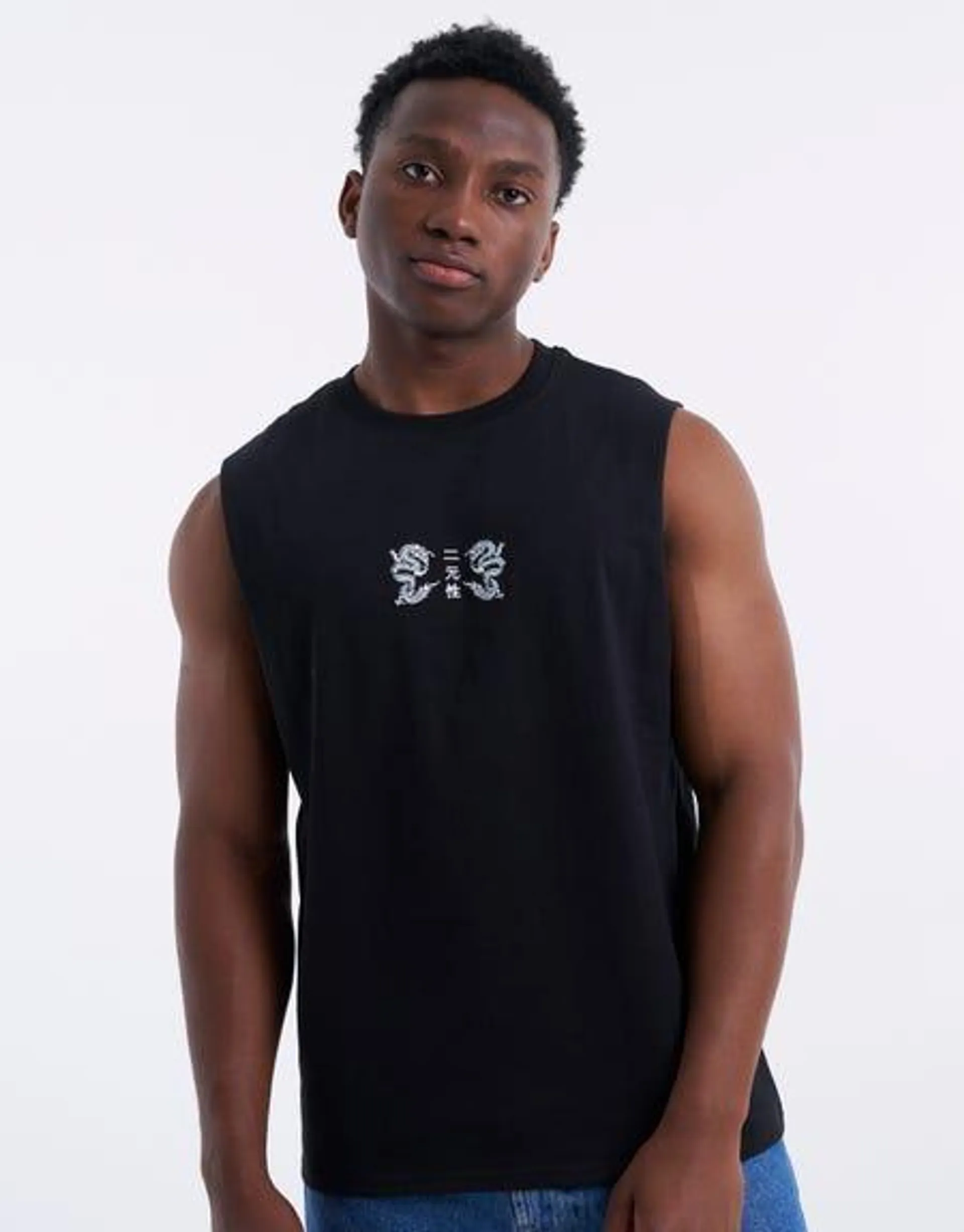 Dragon Balance Muscle Tank in Solid Black