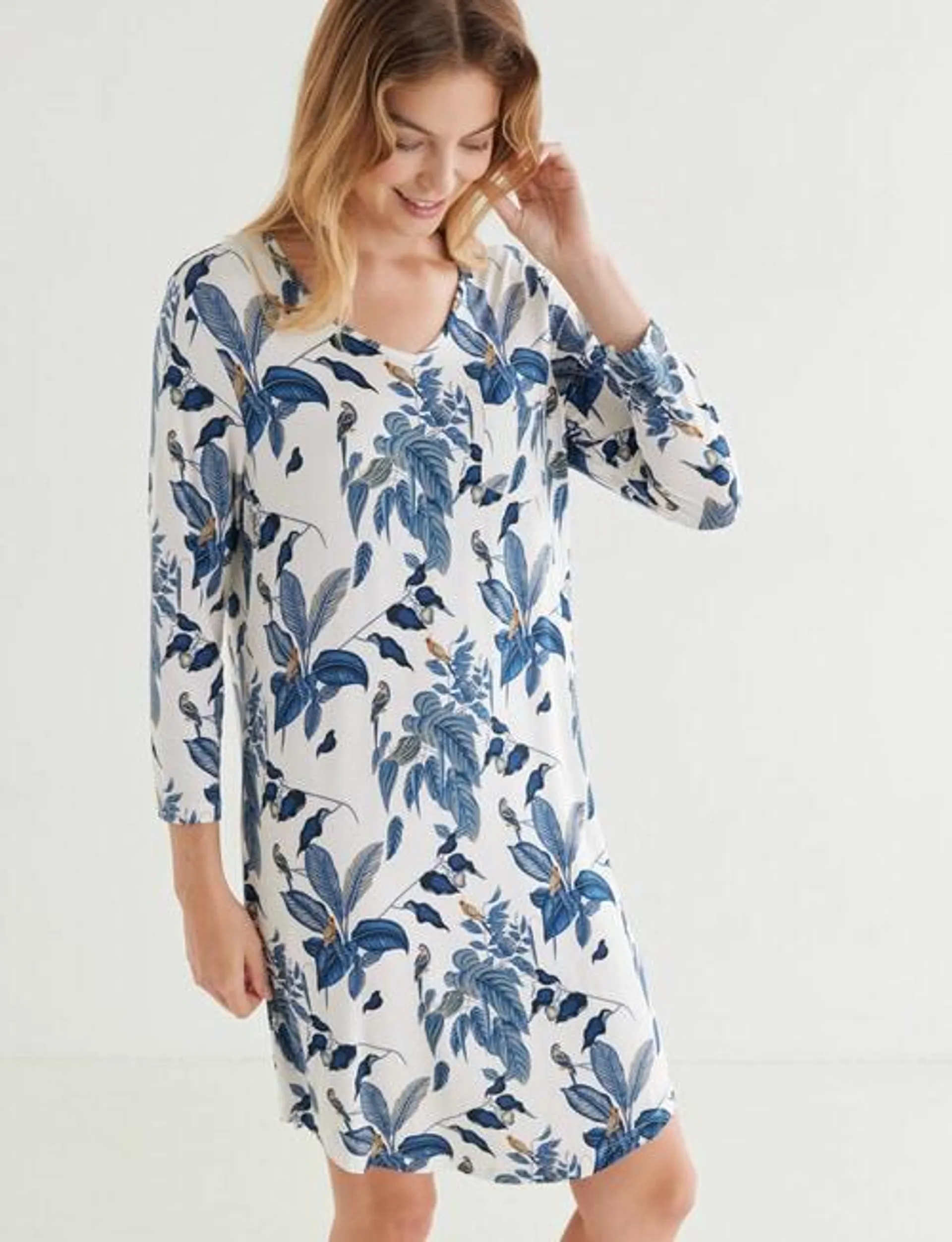 Whistle Sleep 3/4 Sleeve Nightie, Bird Print, 8-22