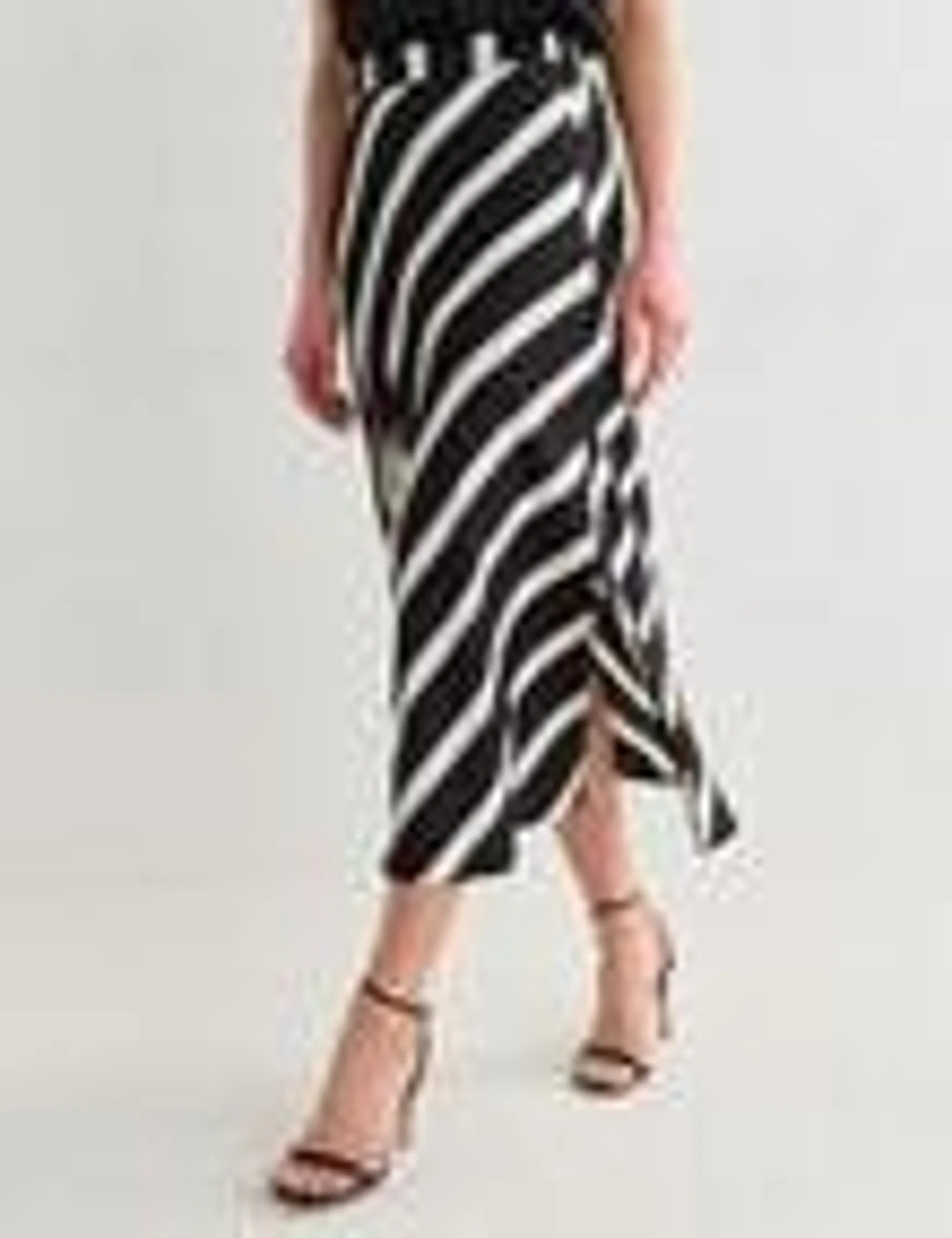 Whistle Stripe Bias Slip Skirt , Black & Ecru