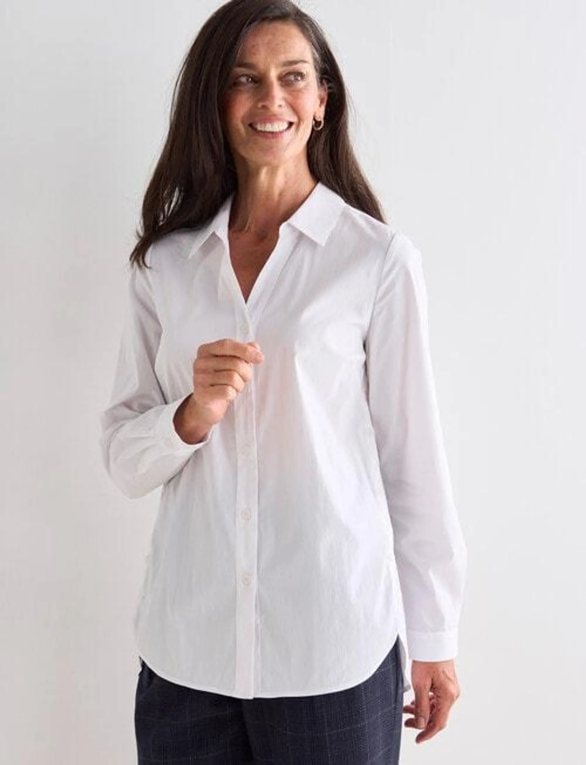 Ella J Longline Button Detail Shirt, White