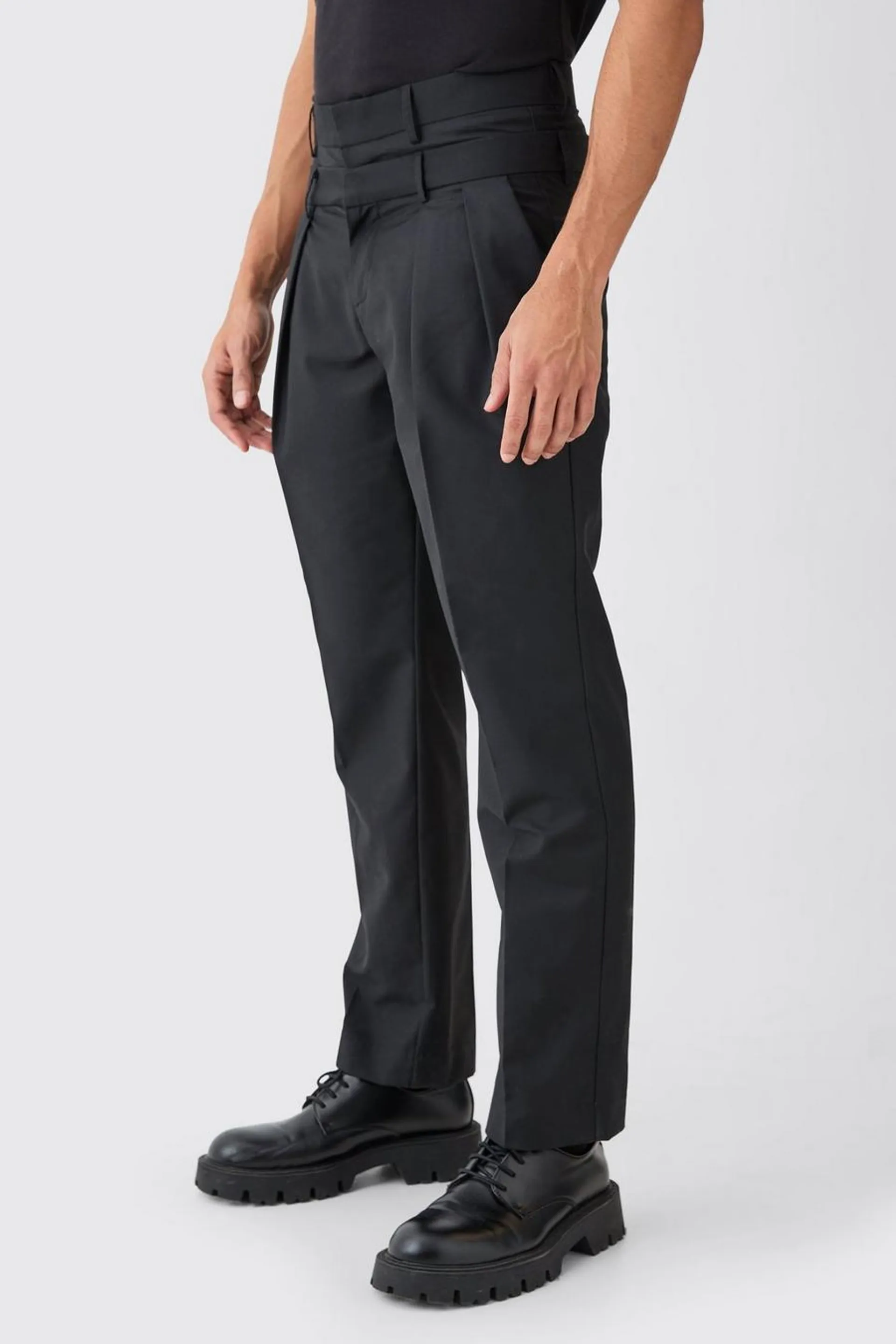 Tailored Double Waistband Straight Trousers