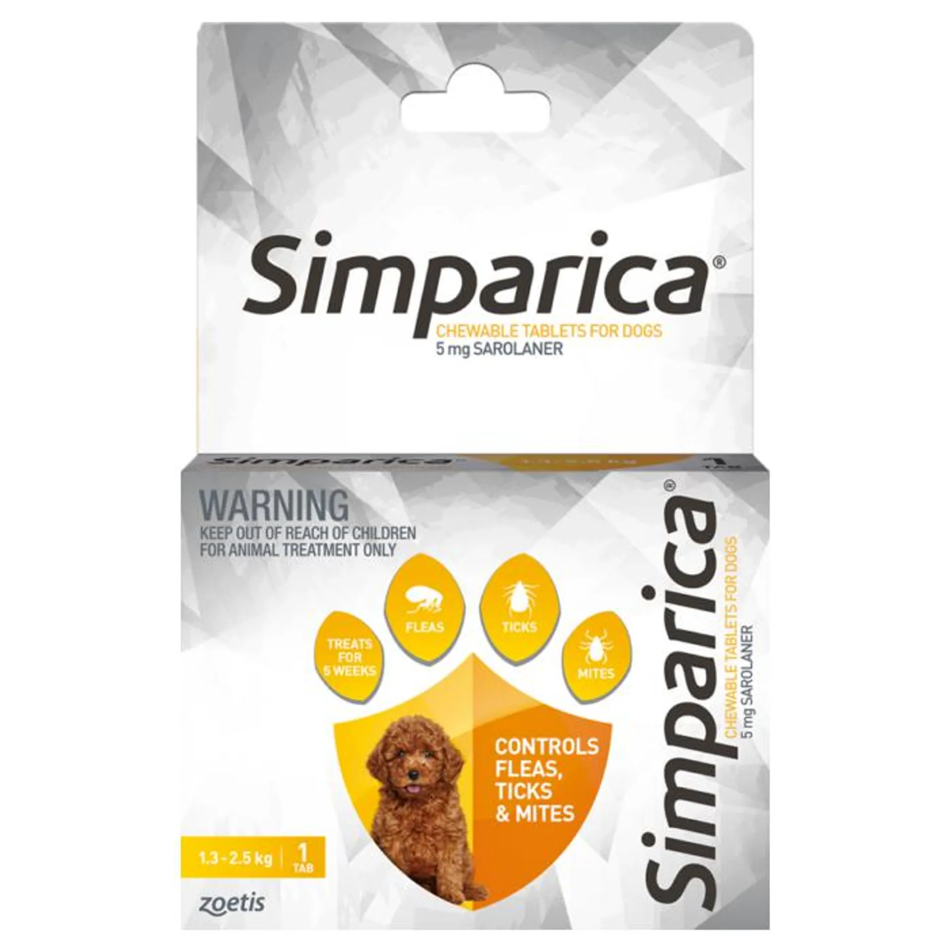 Simparica Flea Treatment For Dogs 1.3kg - 2.5kg - Yellow 1 Pack