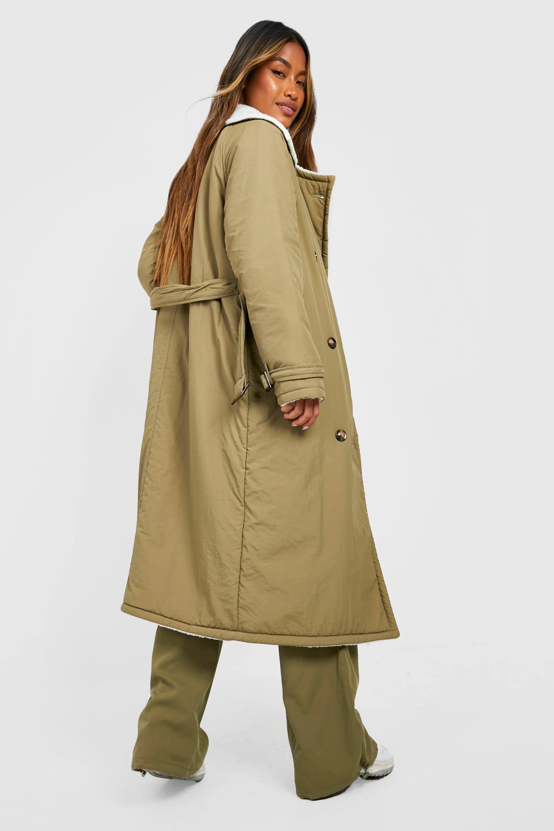 Borg Lined Padded Trench Coat