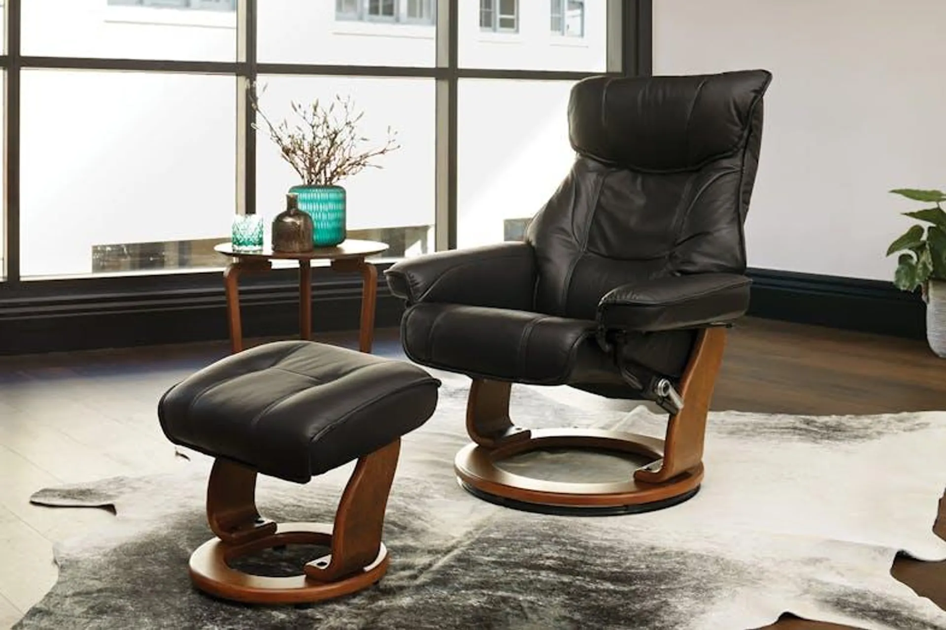 Orebro Leather Chair and Footstool