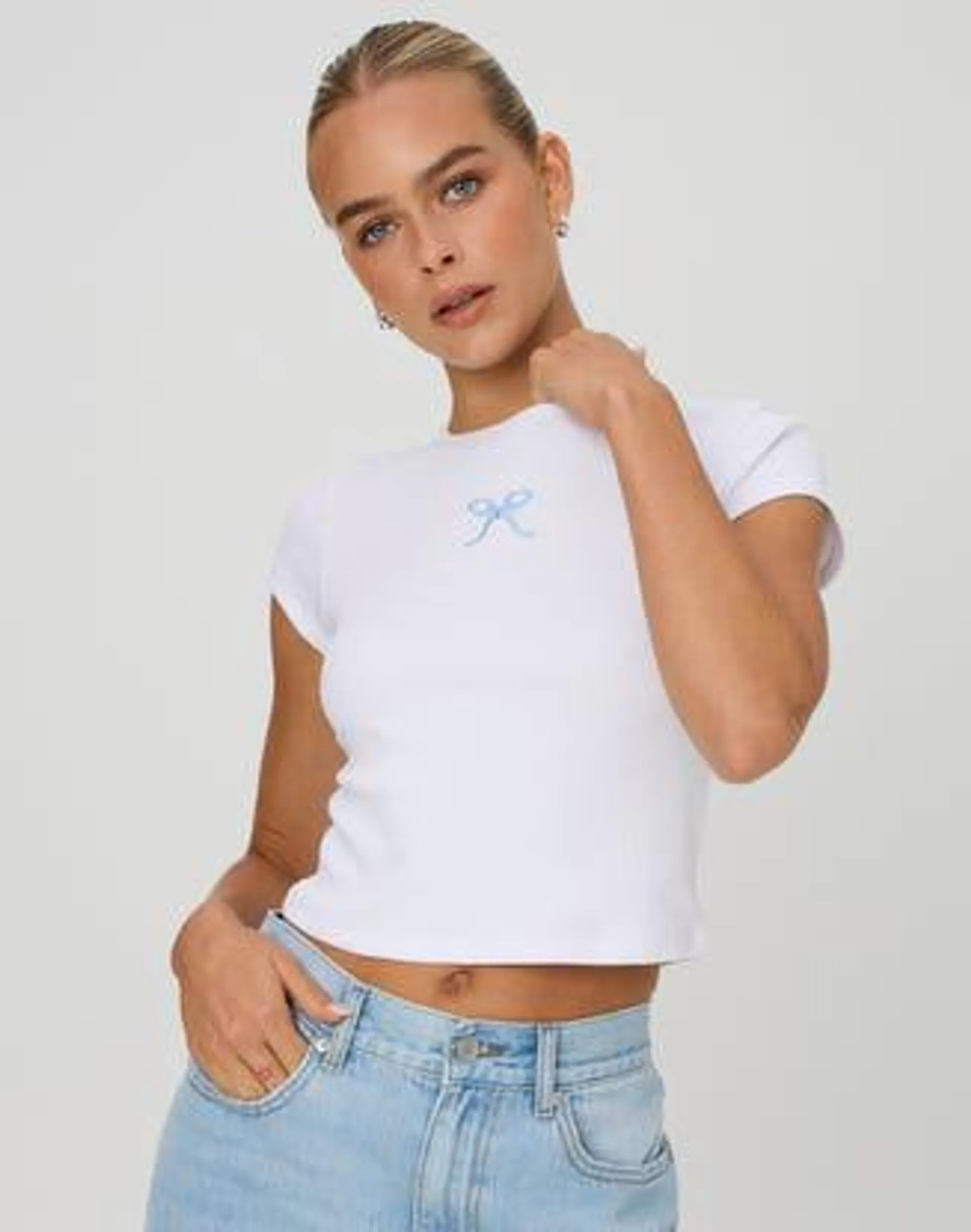 Embroidered Bow Baby Tee