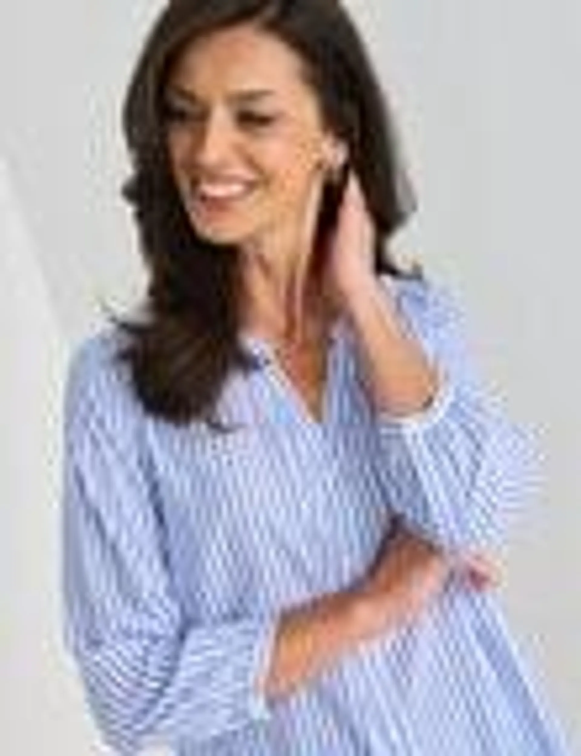 Ella J Viscose Pleat Detail Shirt, Blue Stripe