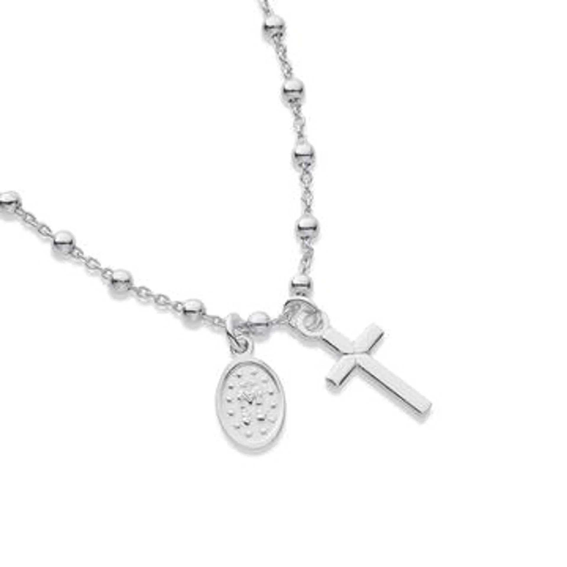 Sterling Silver Cross & Medal on Beaded Chain