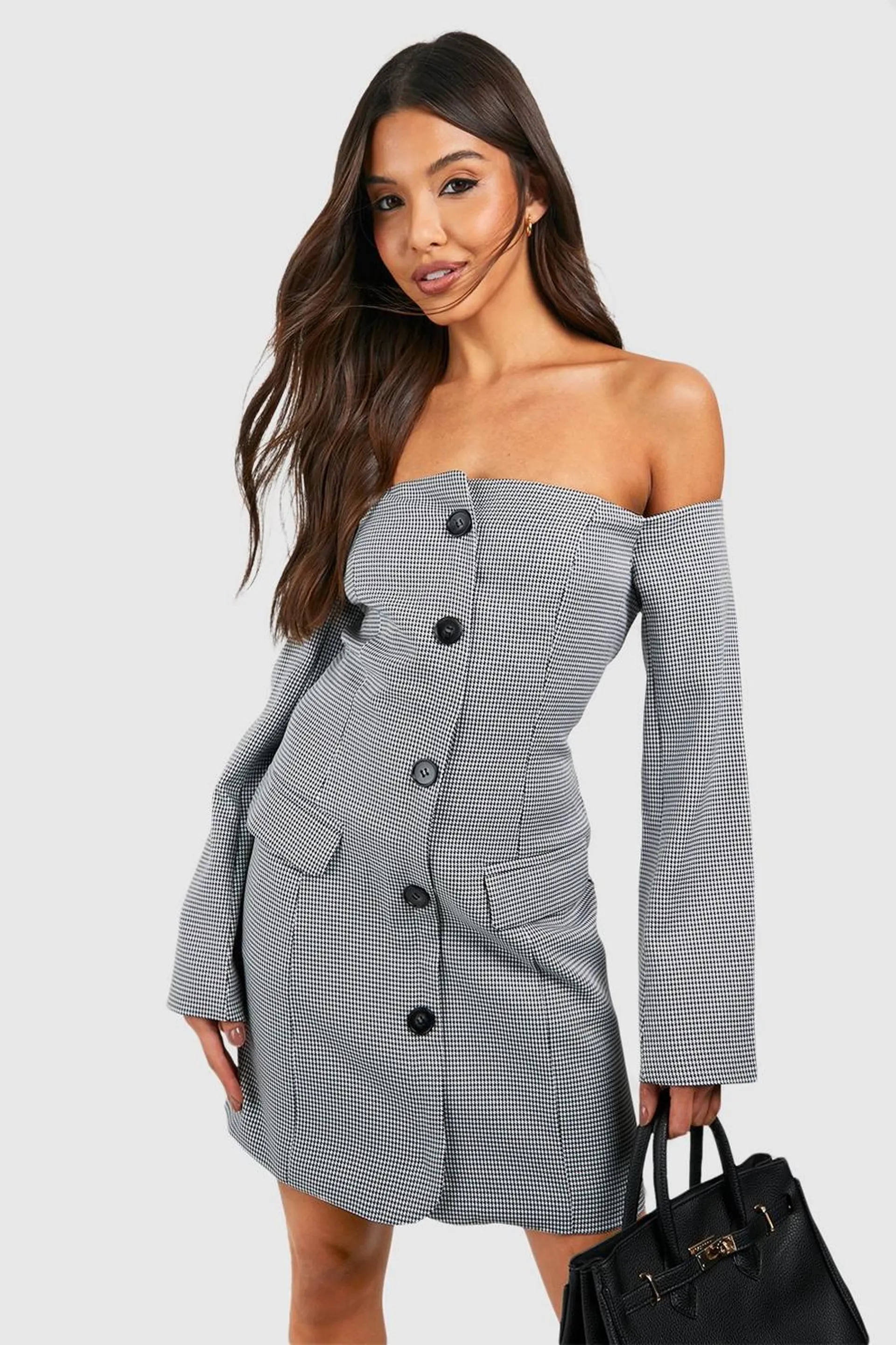 Bardot Button Down Check Blazer Dress