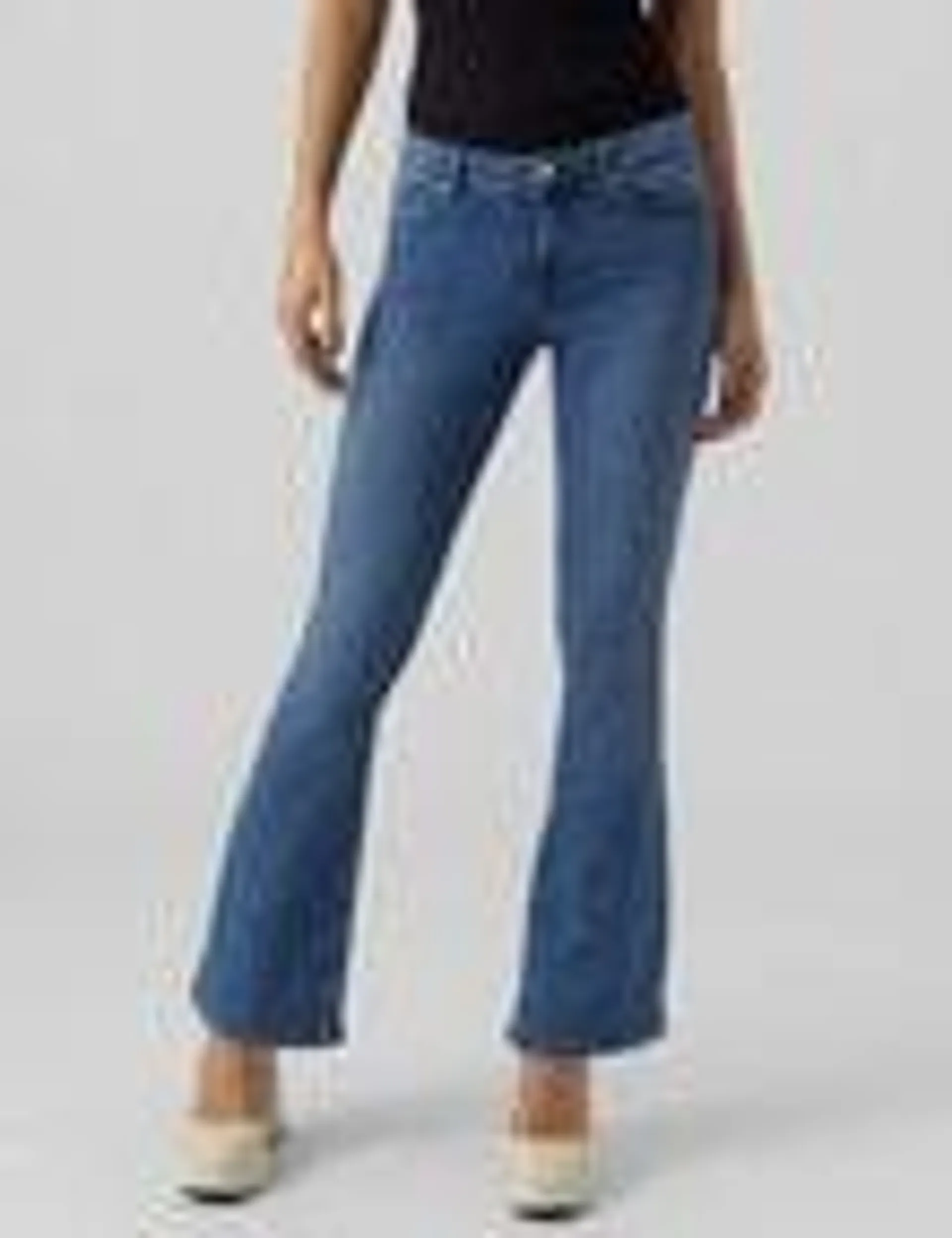 Vero Moda Scarlet Mid Rise Flared Jeans, Medium Blue Denim