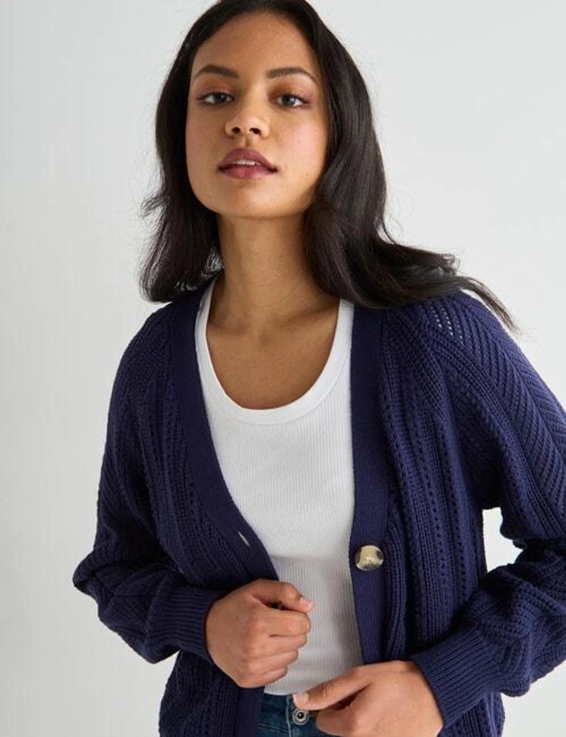 Zest Lace Cotton Cardigan, Navy