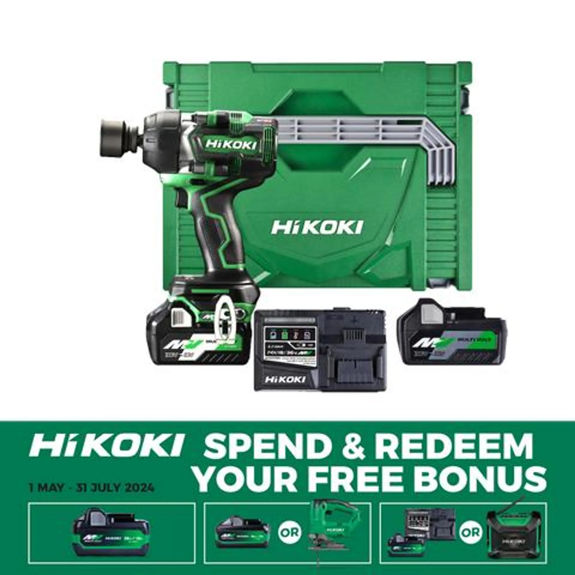 HiKOKI Cordless Impact Wrench Brushless 1/2in 770Nm 36v Kit