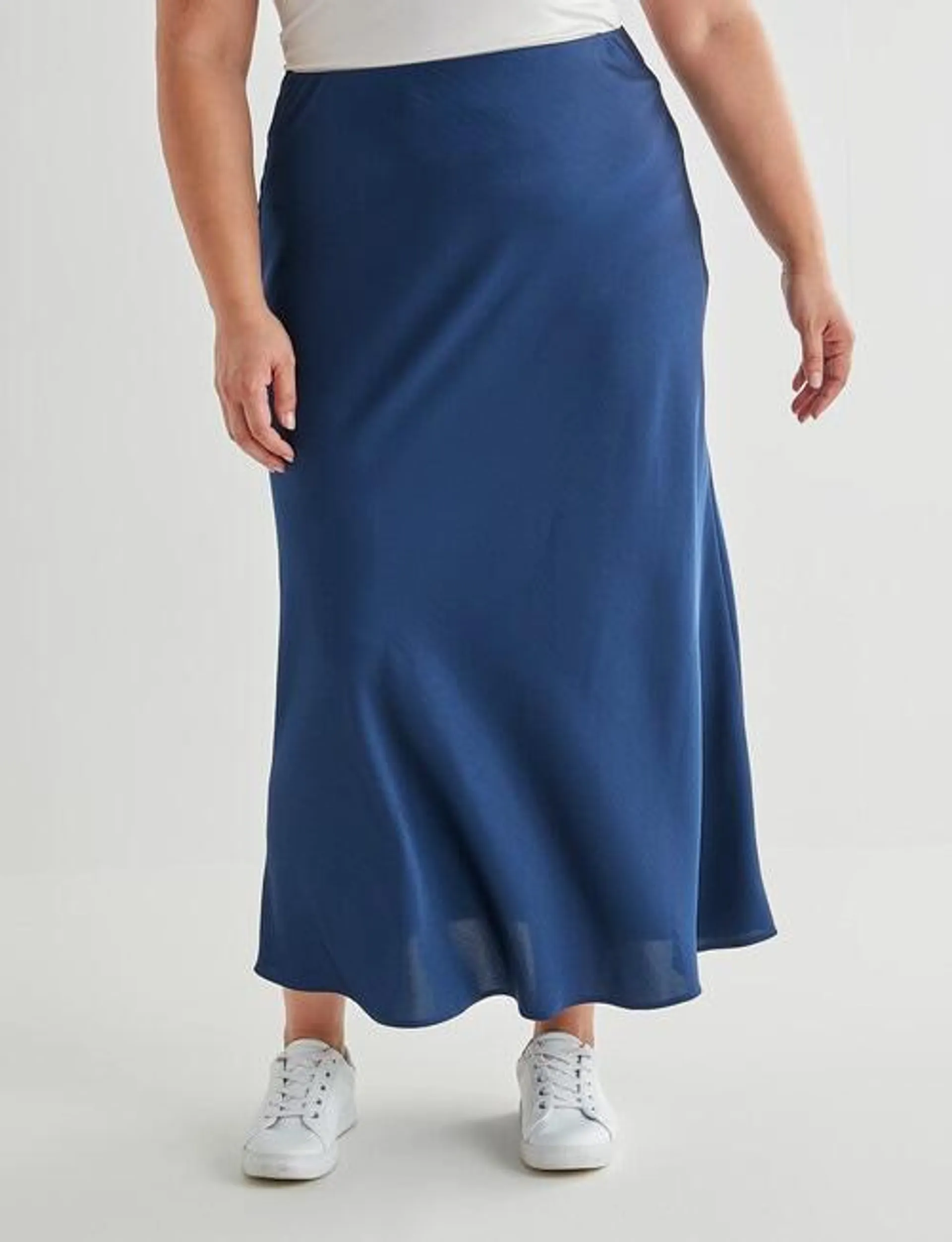 Studio Curve Satin Bias Skirt, Navy