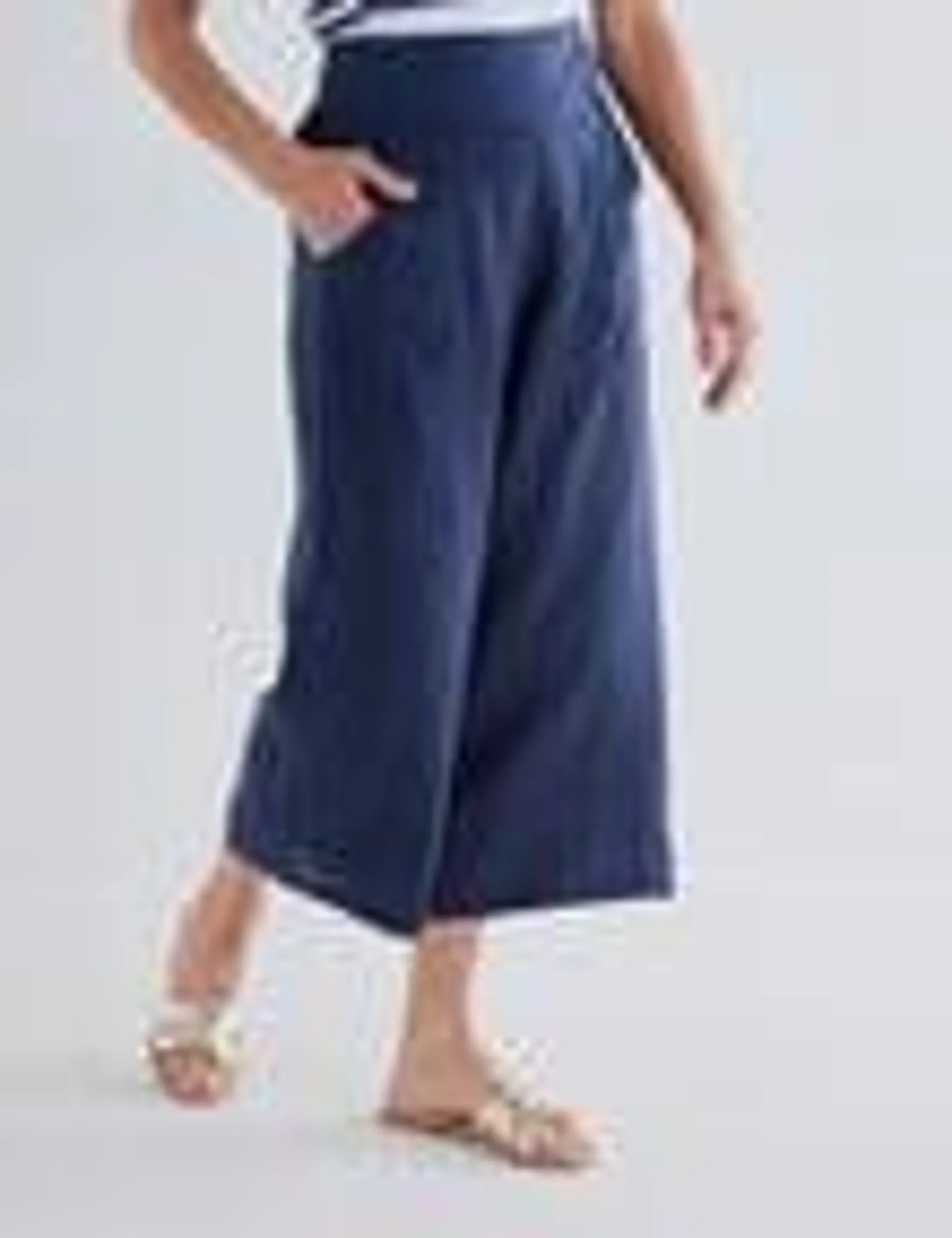 Ella J Linen Crop Pant, Navy