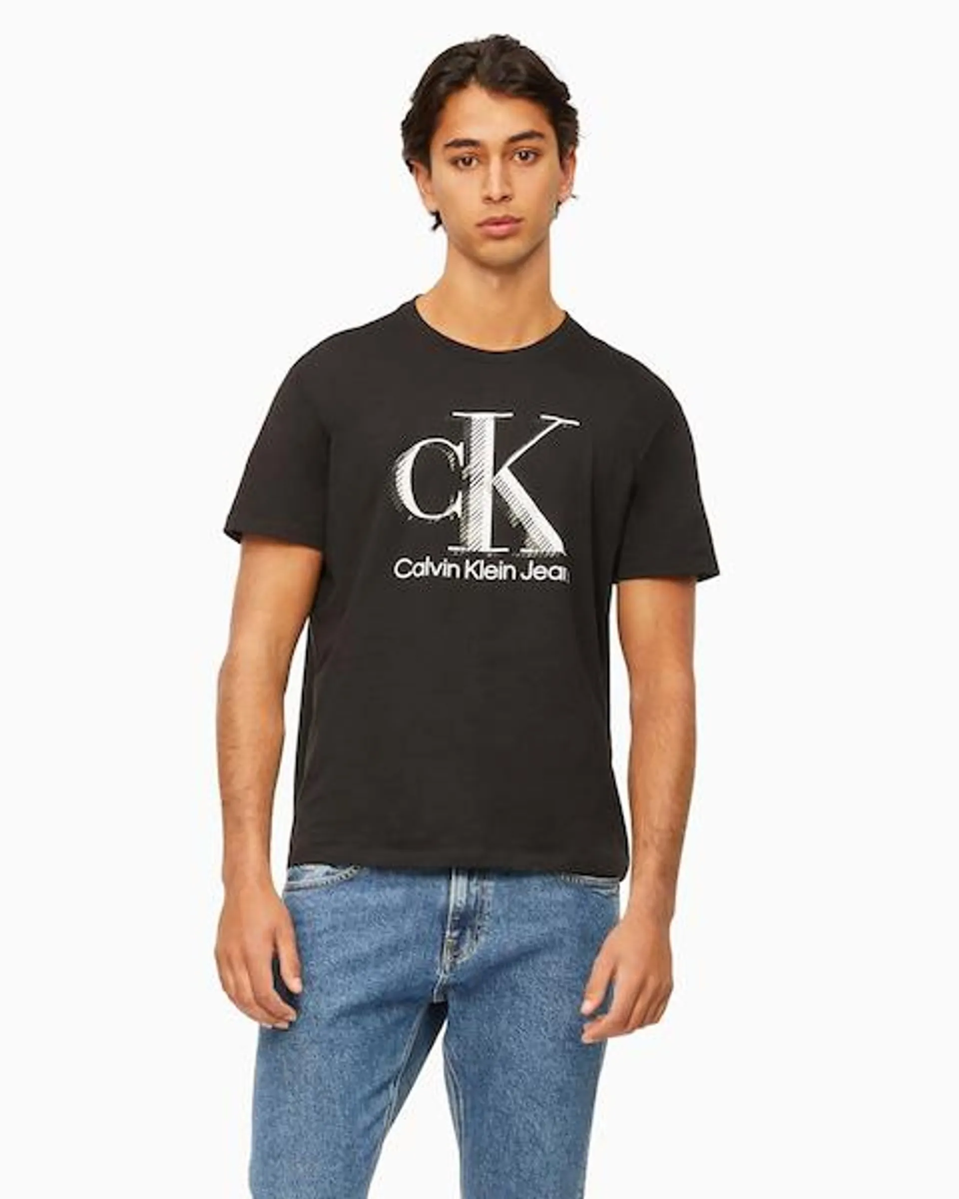 Calvin Klein Short Sleeve Mono Crew Neck Tee In Black