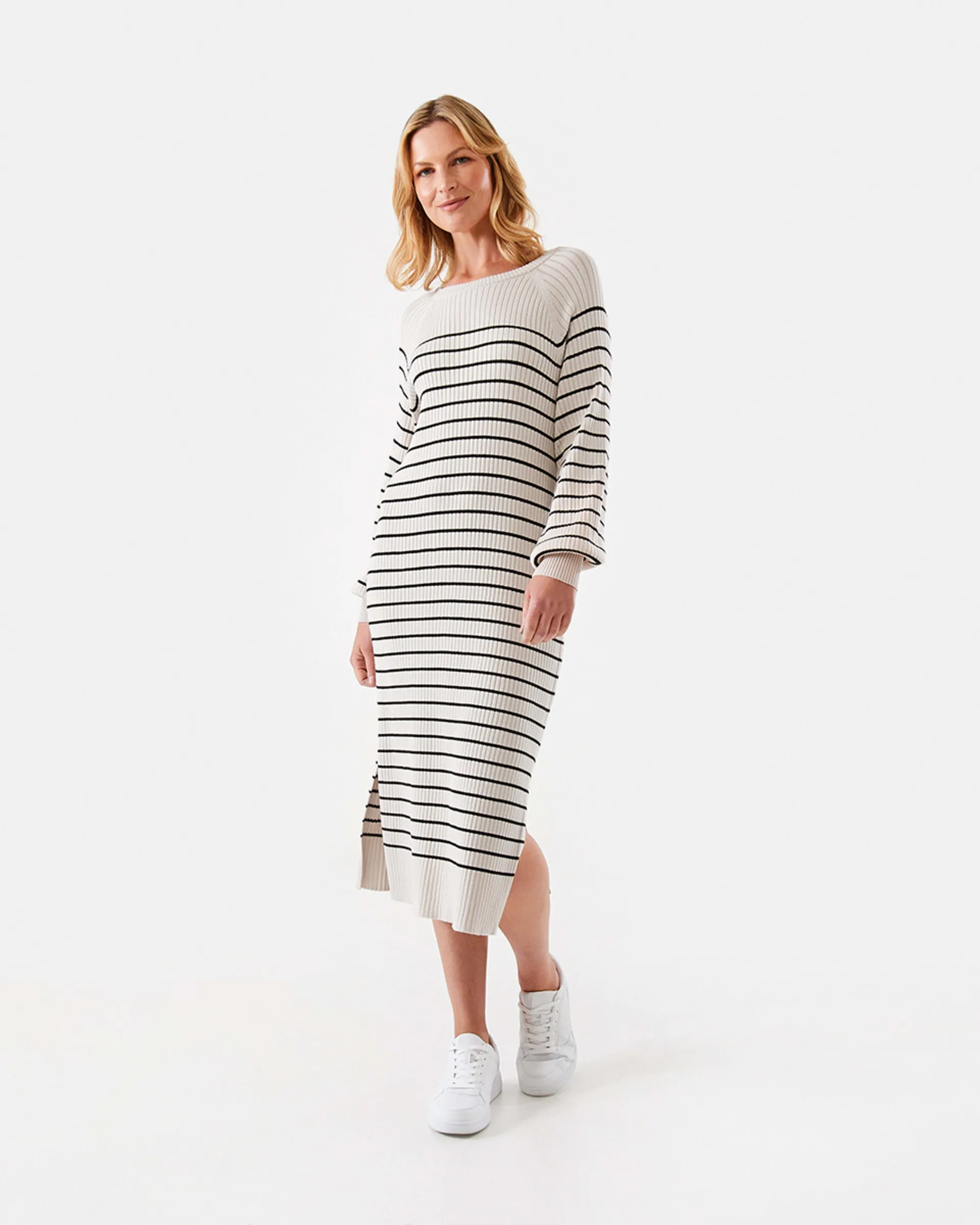 True Knit Crew Neck Rib Midi Dress