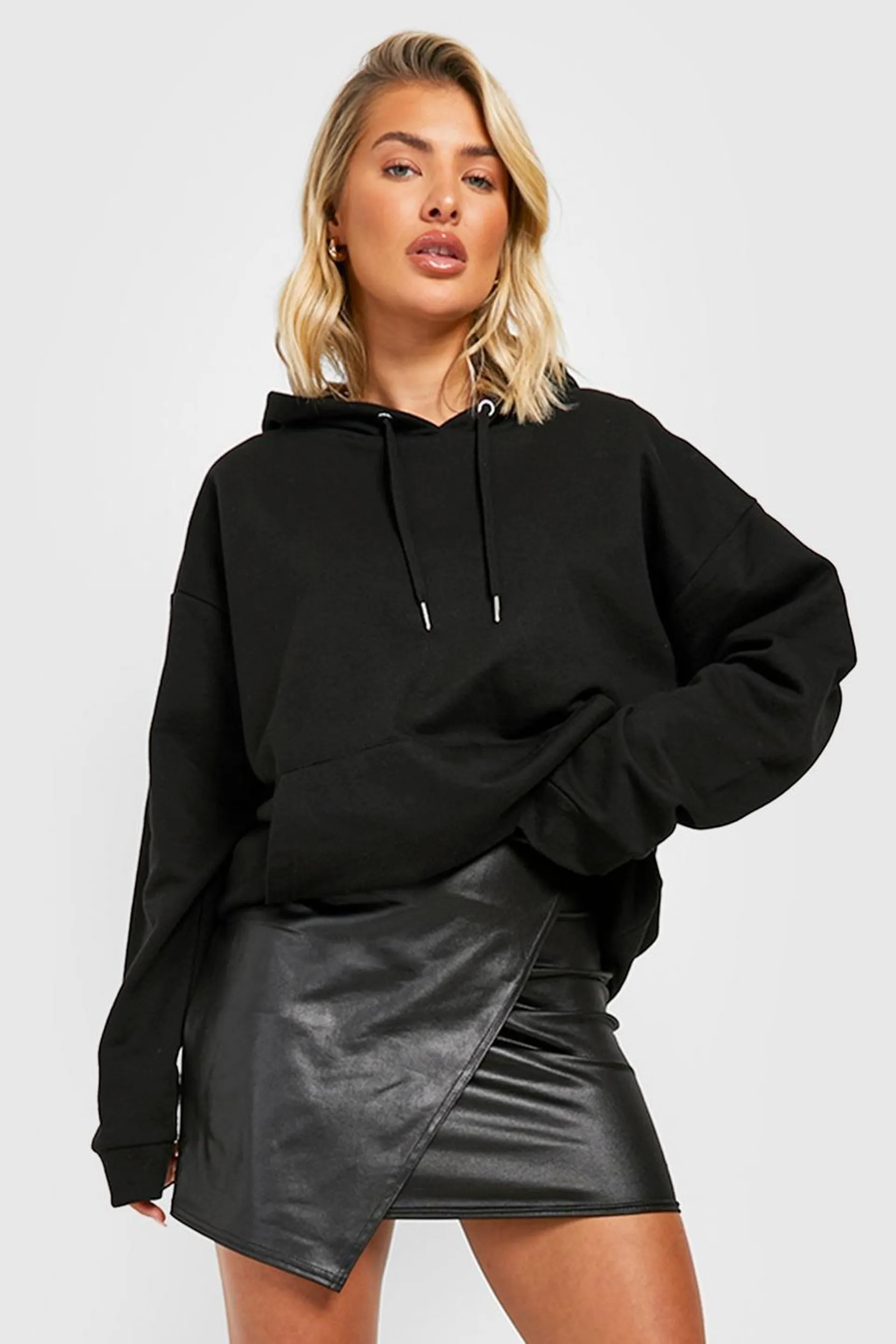 Leather Look Jersey Wrap Mini Skirt