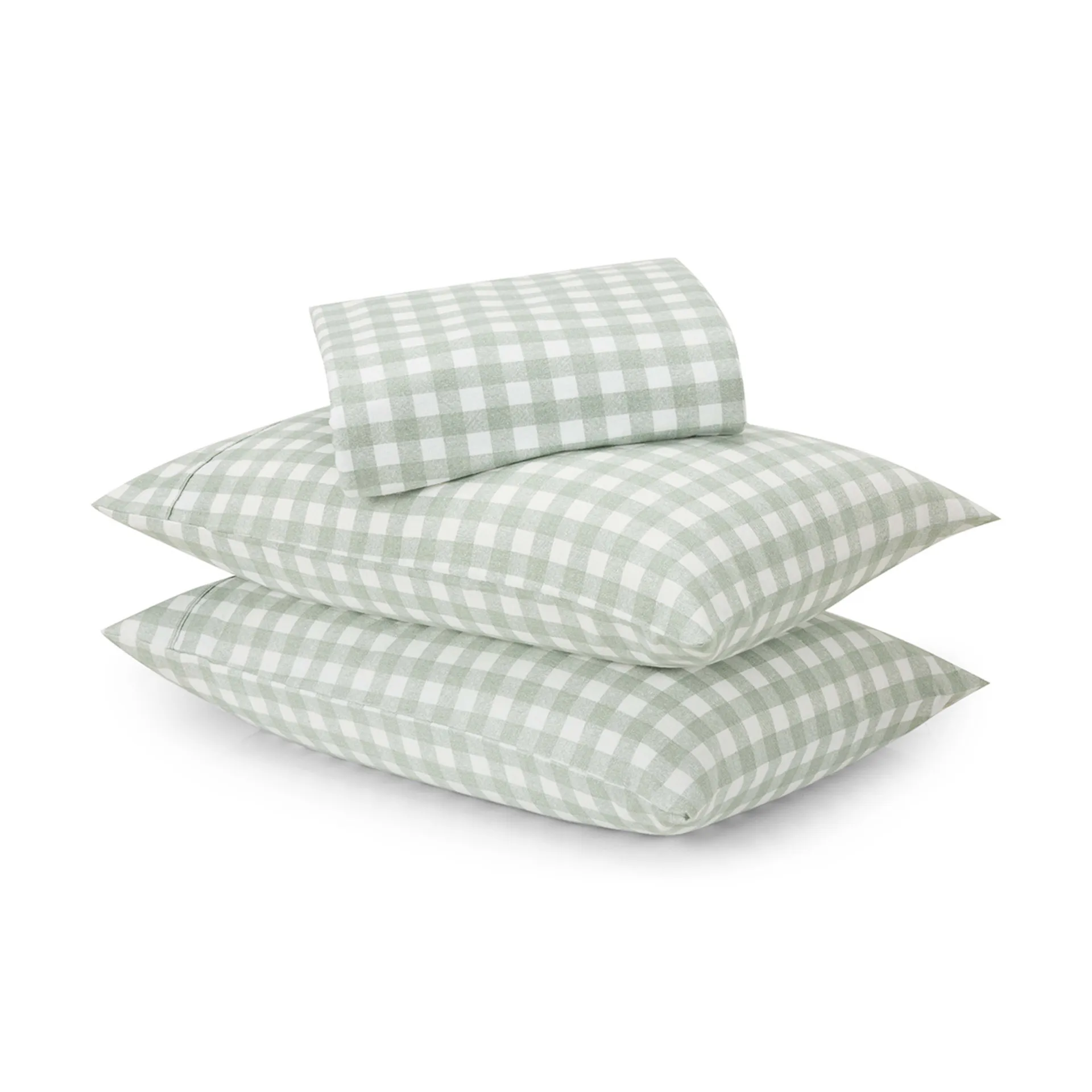 Gingham Cotton Flannelette Sheet Set - Double Bed, Green