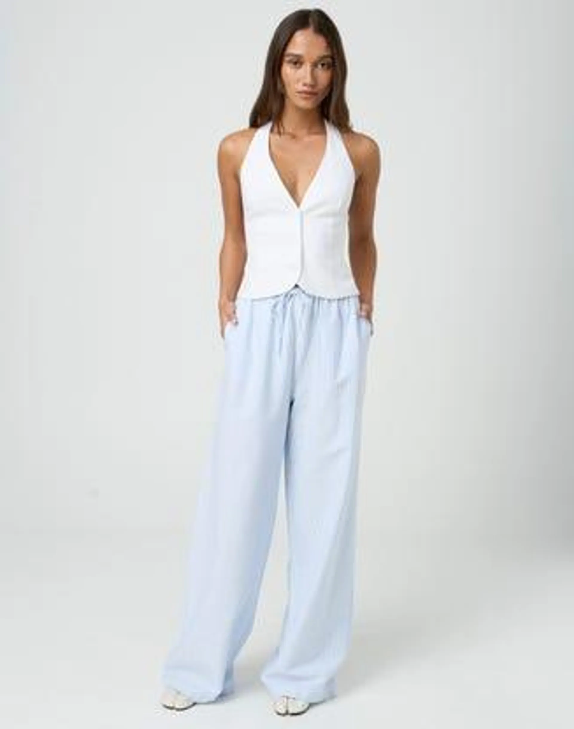 Tie Waist Stripe Cotton Pant