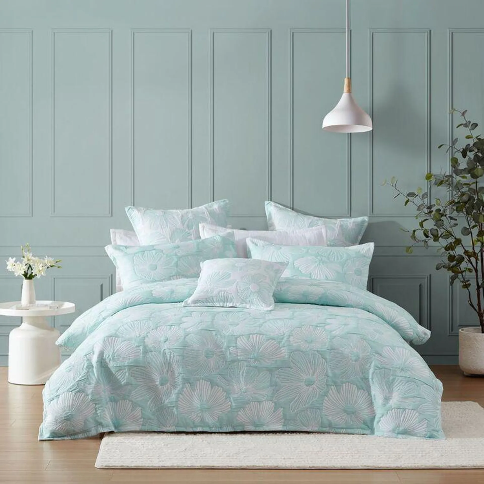 Platinum Poppi Quilt Cover Set Aqua