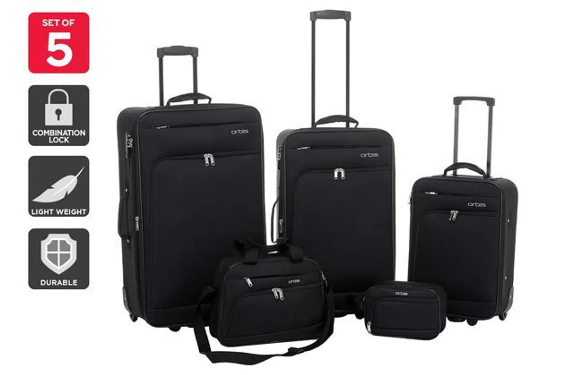 Orbis 5 Piece Ultimate Luggage Set (Black)
