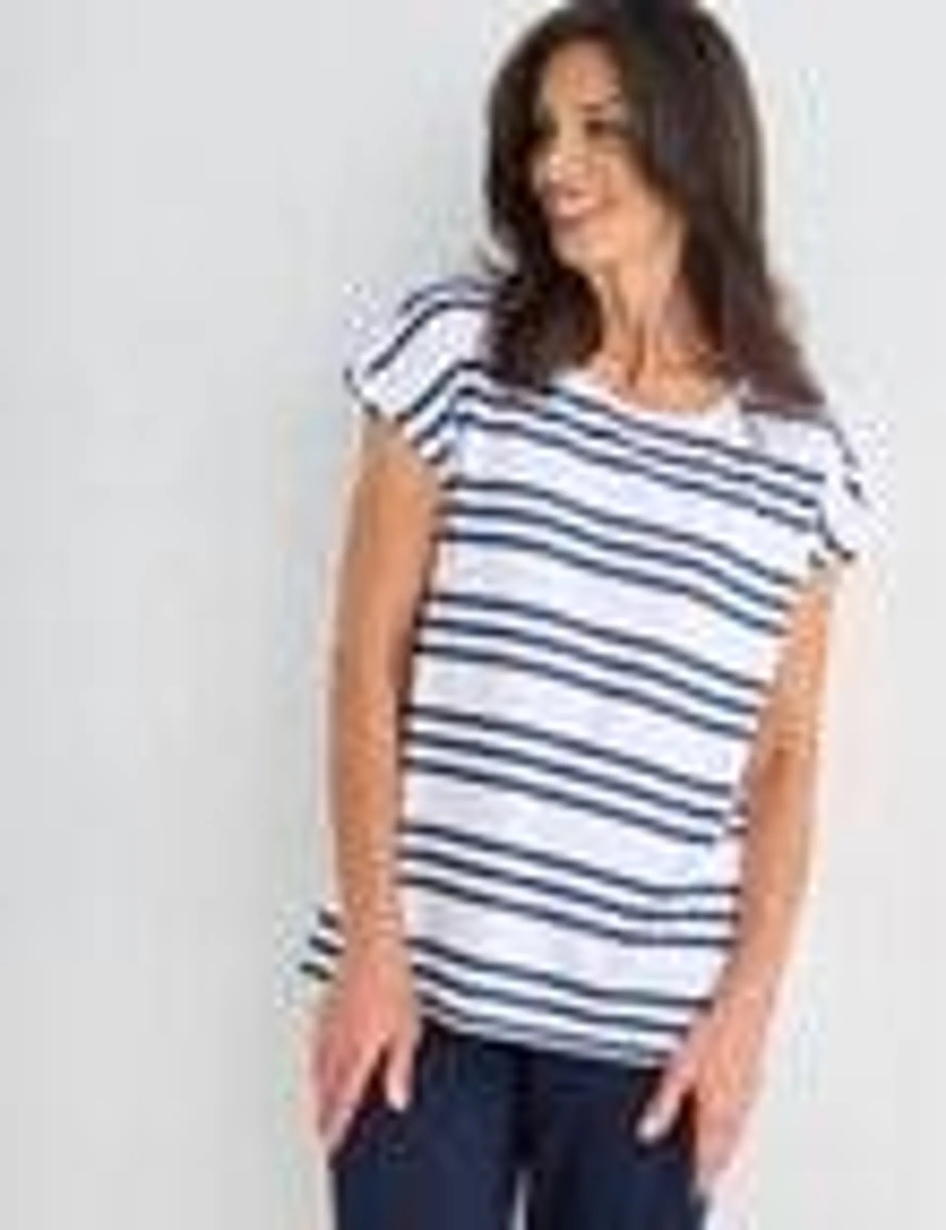 Ella J Stripe Cap Sleeve Tee, White & Navy