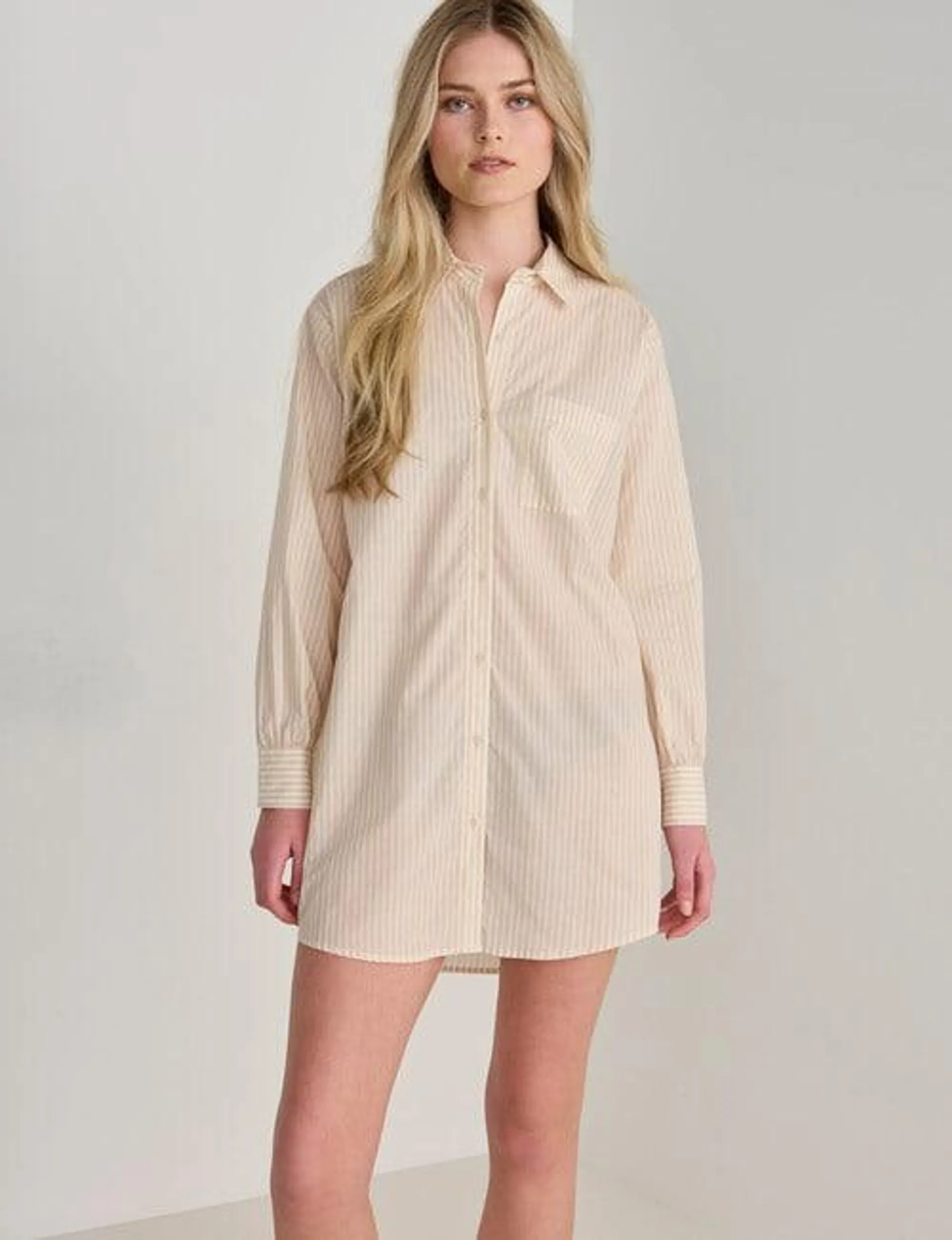 Mineral Sleep Stripe Nightshirt, Sand