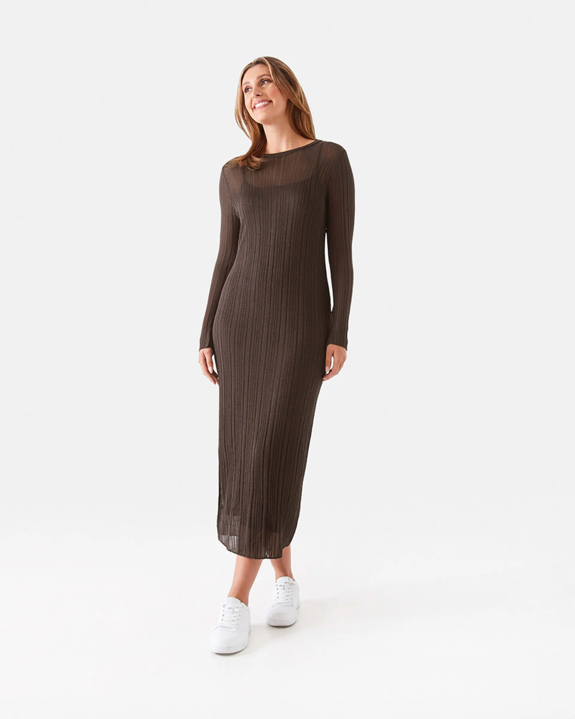 Long Sleeve Sheer Midi Dress