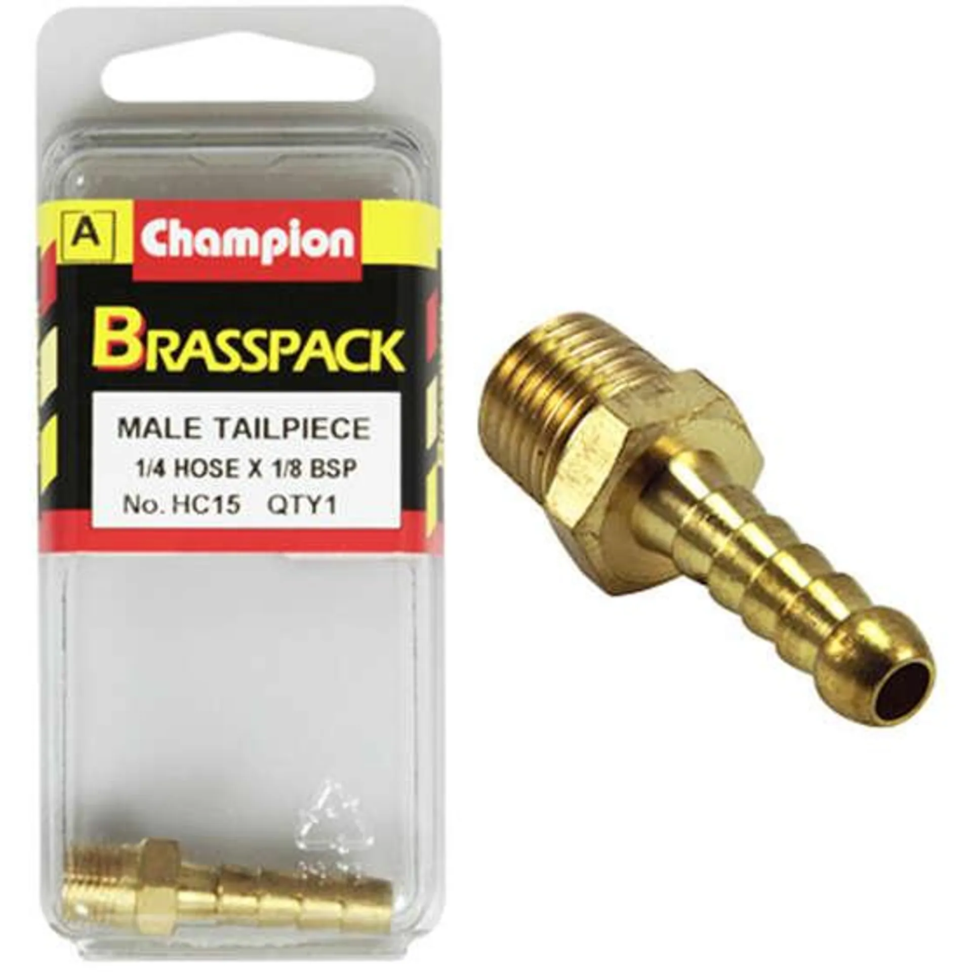 Champion Brass Pack Male Hose Barb HC15, 1/4" X 1/8"