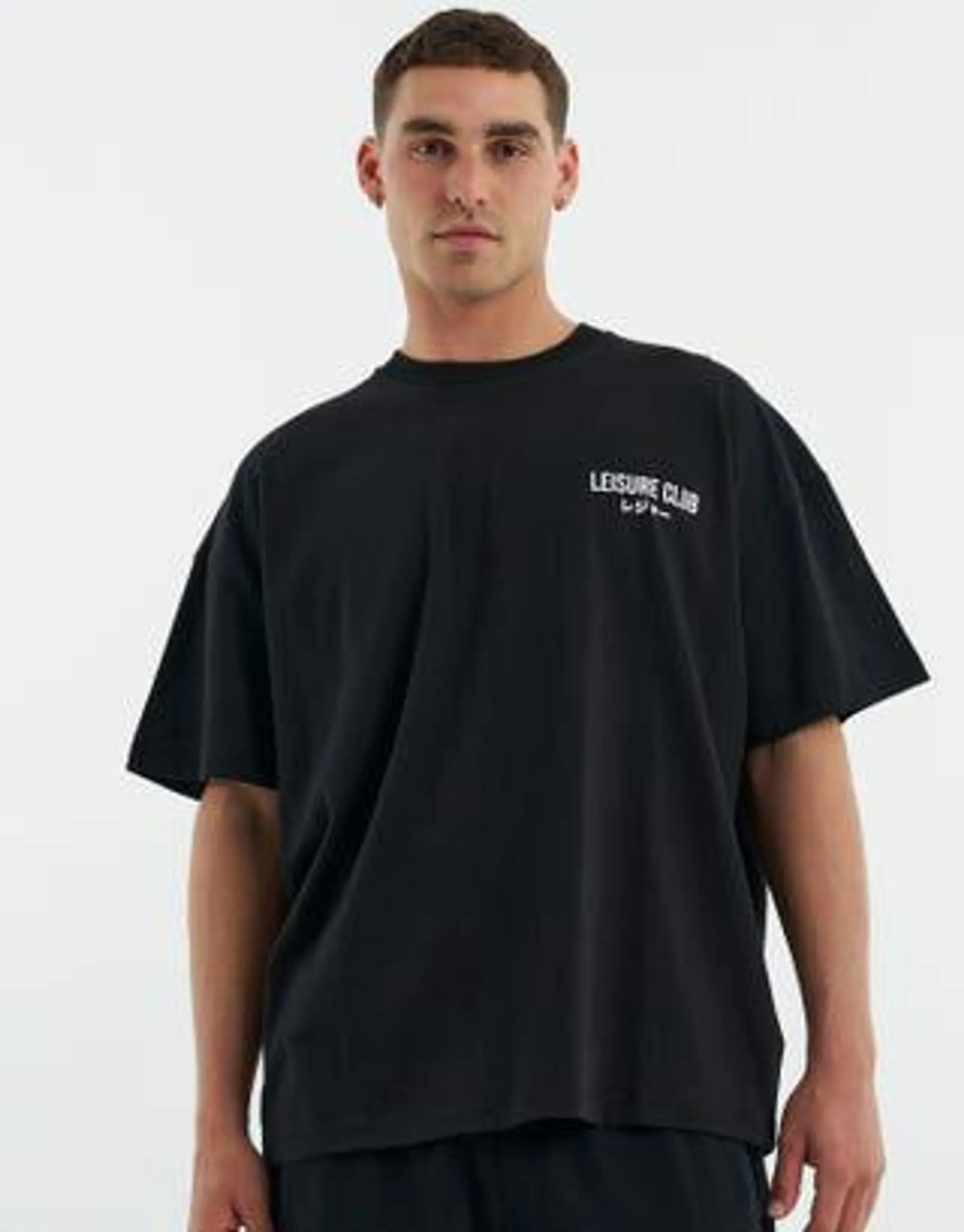 Leisure Club Box Fit T Shirt in Black