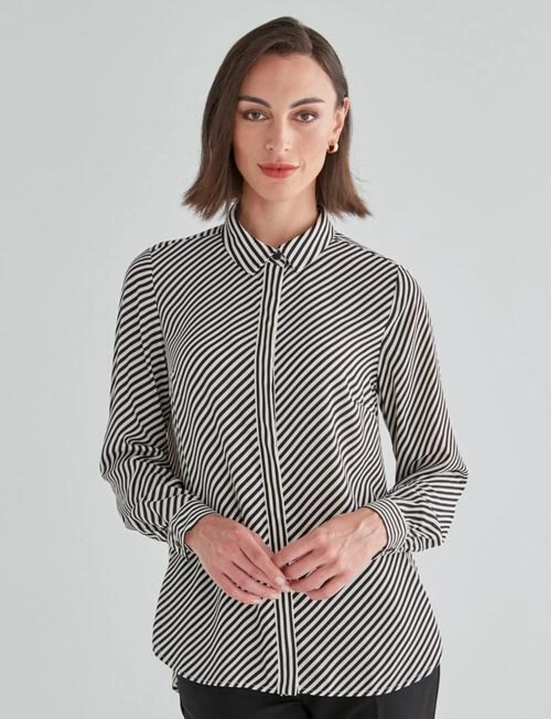 Oliver Black Long Sleeve Stripe Shirt, Black & White